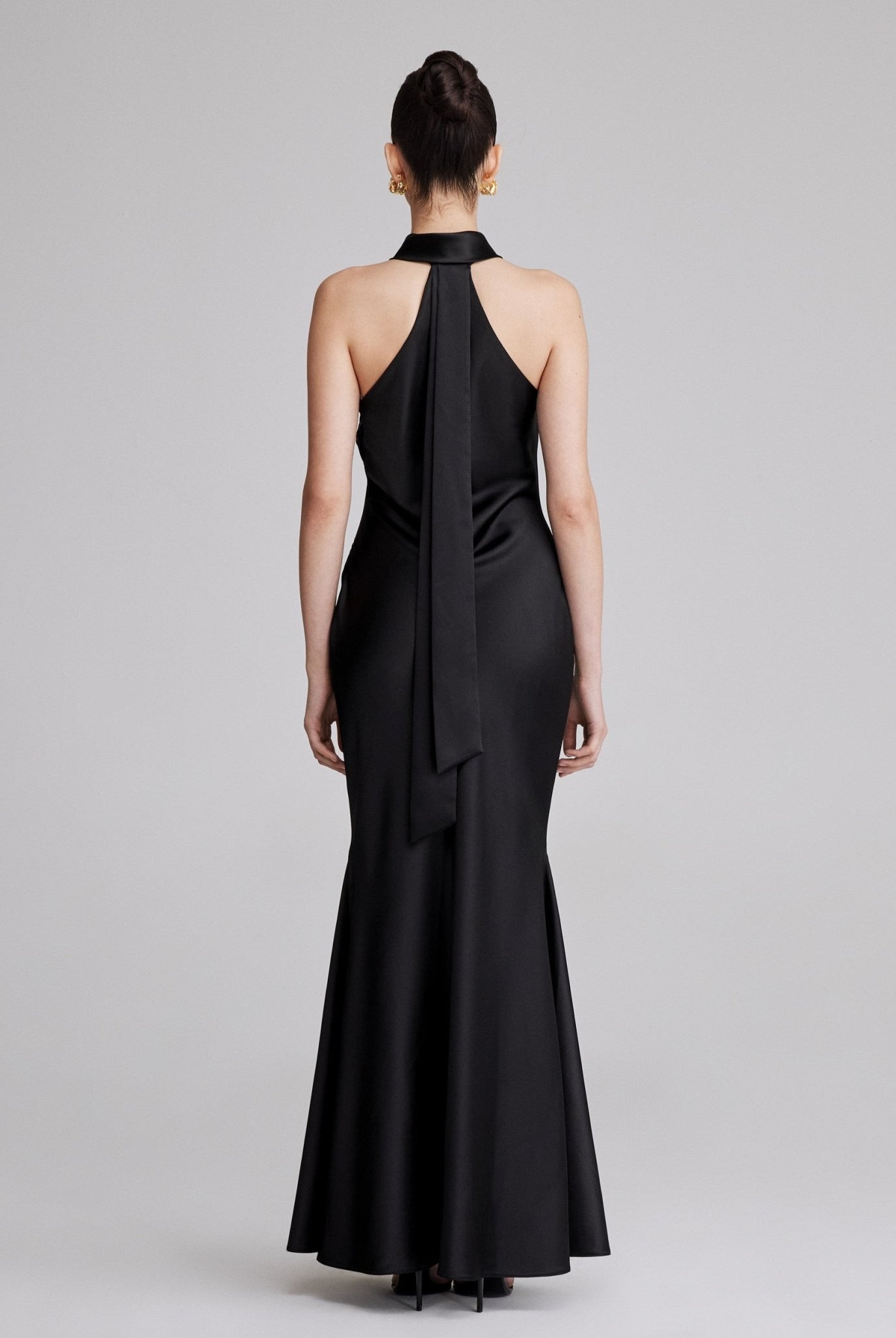 Criss Cross Halter Satin Maxi Dress - shopaleena