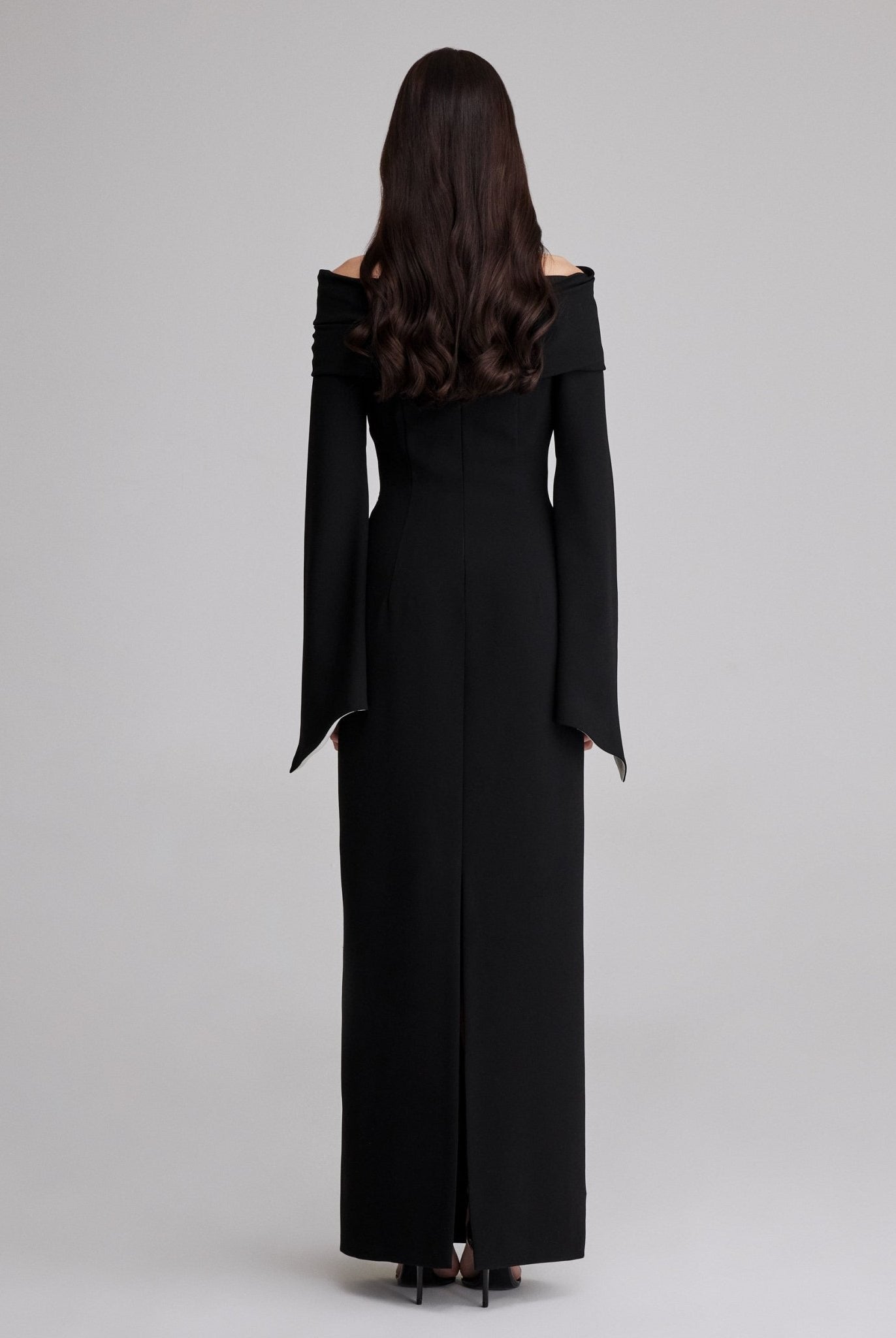 Draped off-shoulder crepe midi dress - shopaleena