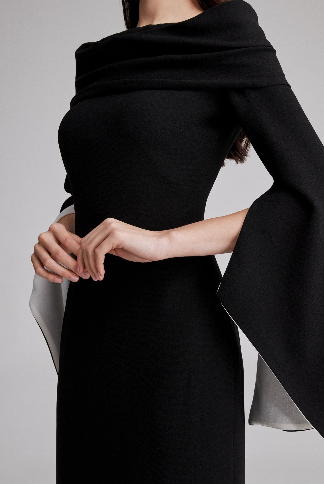 Draped off-shoulder crepe midi dress - shopaleena