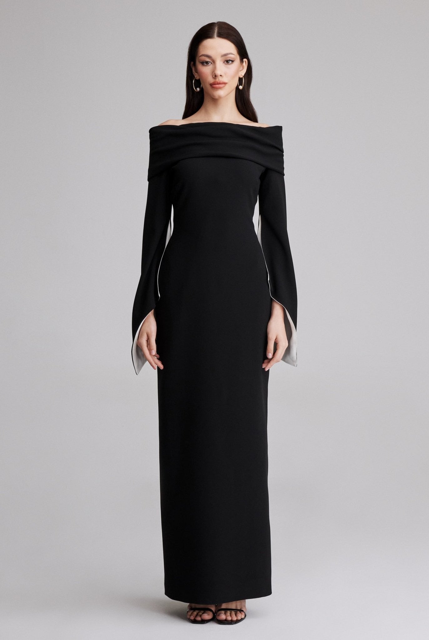 Draped off-shoulder crepe midi dress - shopaleena