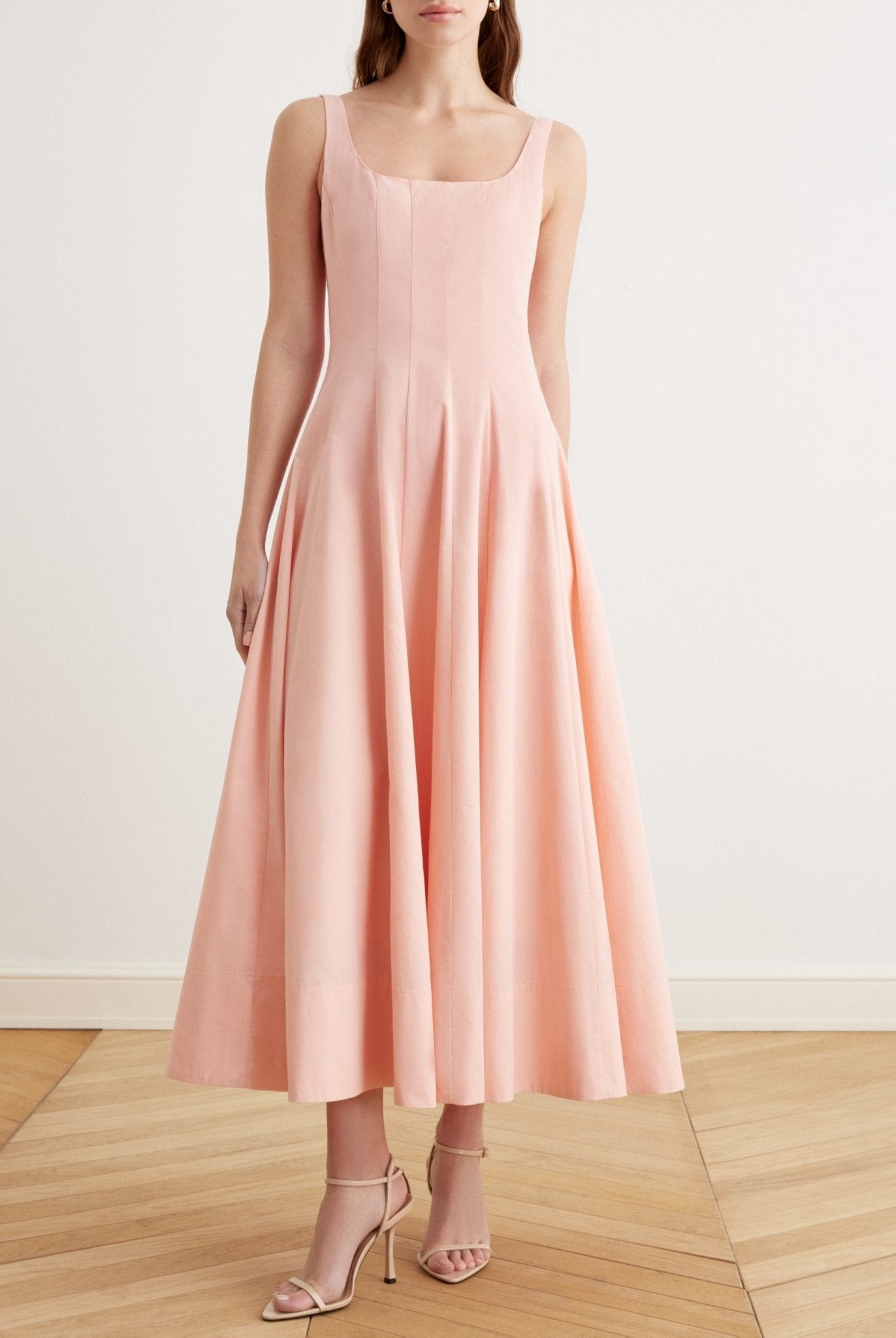 Fitted Waist Midi A-line Dress in Cotton - shopaleena