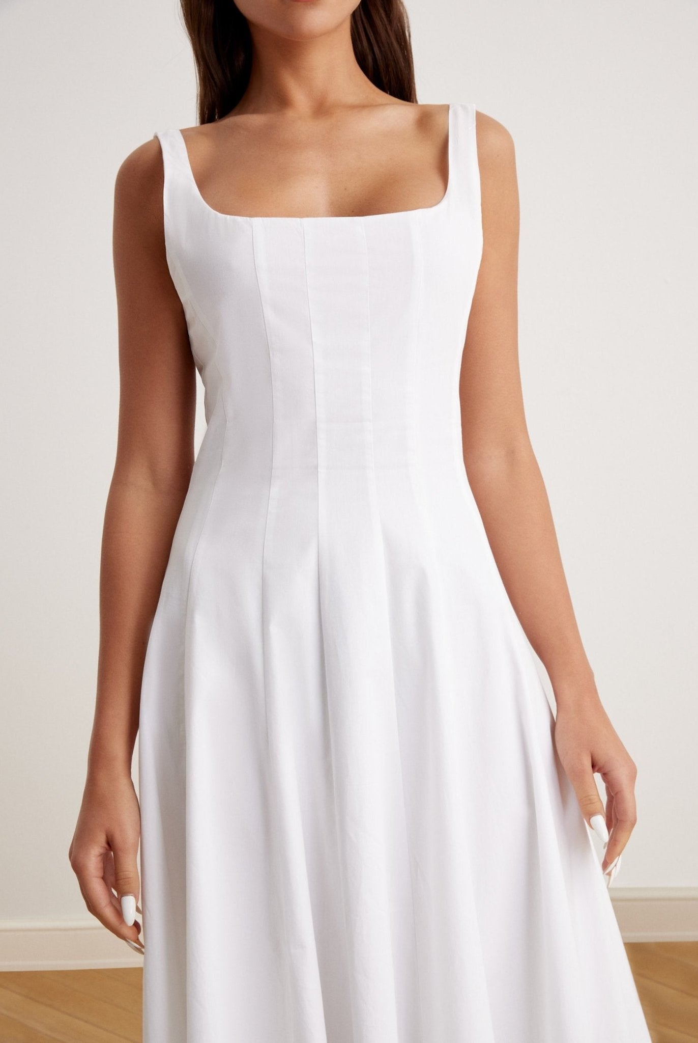 Fitted Waist Midi A-line Dress in Cotton - shopaleena