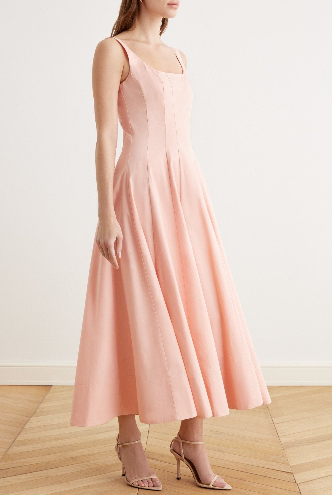 Fitted Waist Midi A-line Dress in Cotton - shopaleena