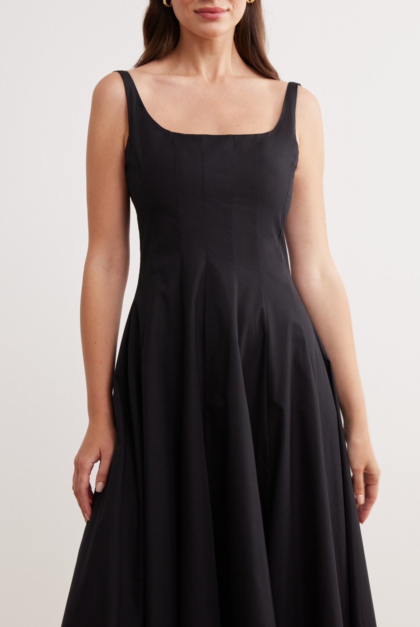 Fitted Waist Midi A-line Dress in Cotton - shopaleena