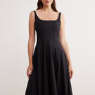 Fitted Waist Midi A-line Dress in Cotton - shopaleena