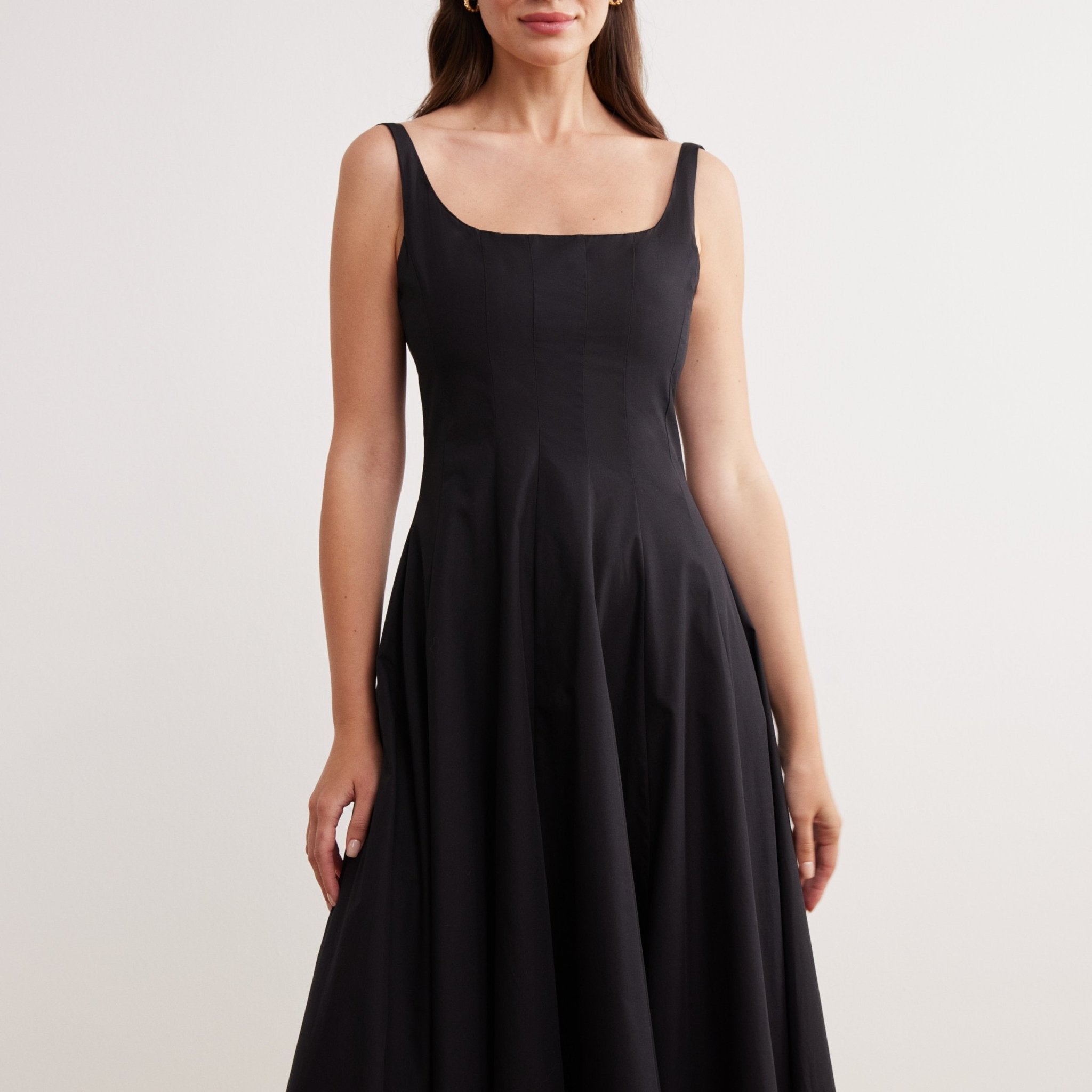 Fitted Waist Midi A-line Dress in Cotton - shopaleena