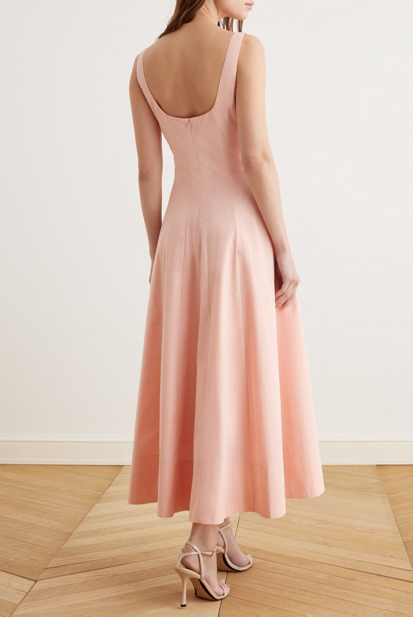 Fitted Waist Midi A-line Dress in Cotton - shopaleena