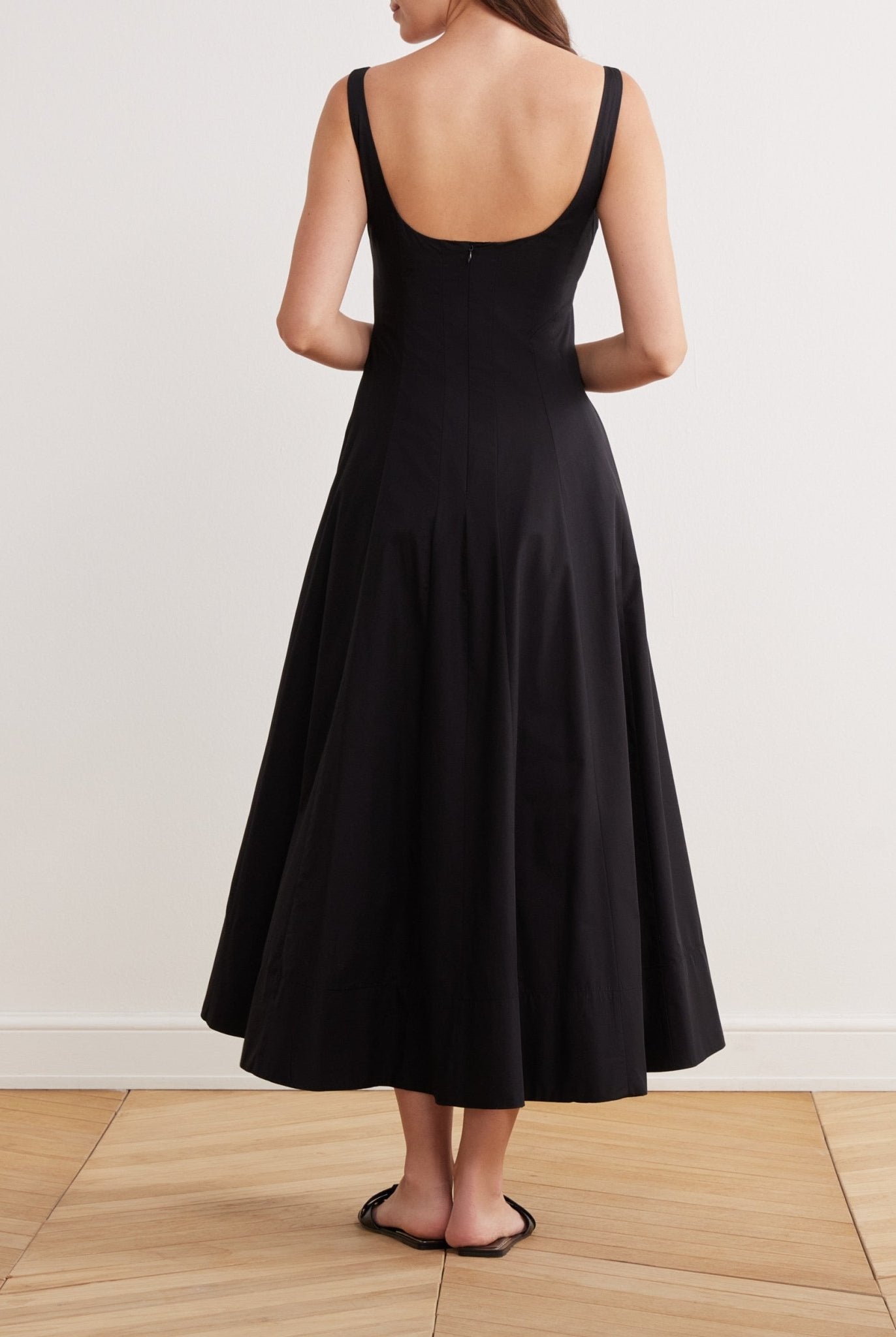 Fitted Waist Midi A-line Dress in Cotton - shopaleena