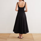 Fitted Waist Midi A-line Dress in Cotton - shopaleena