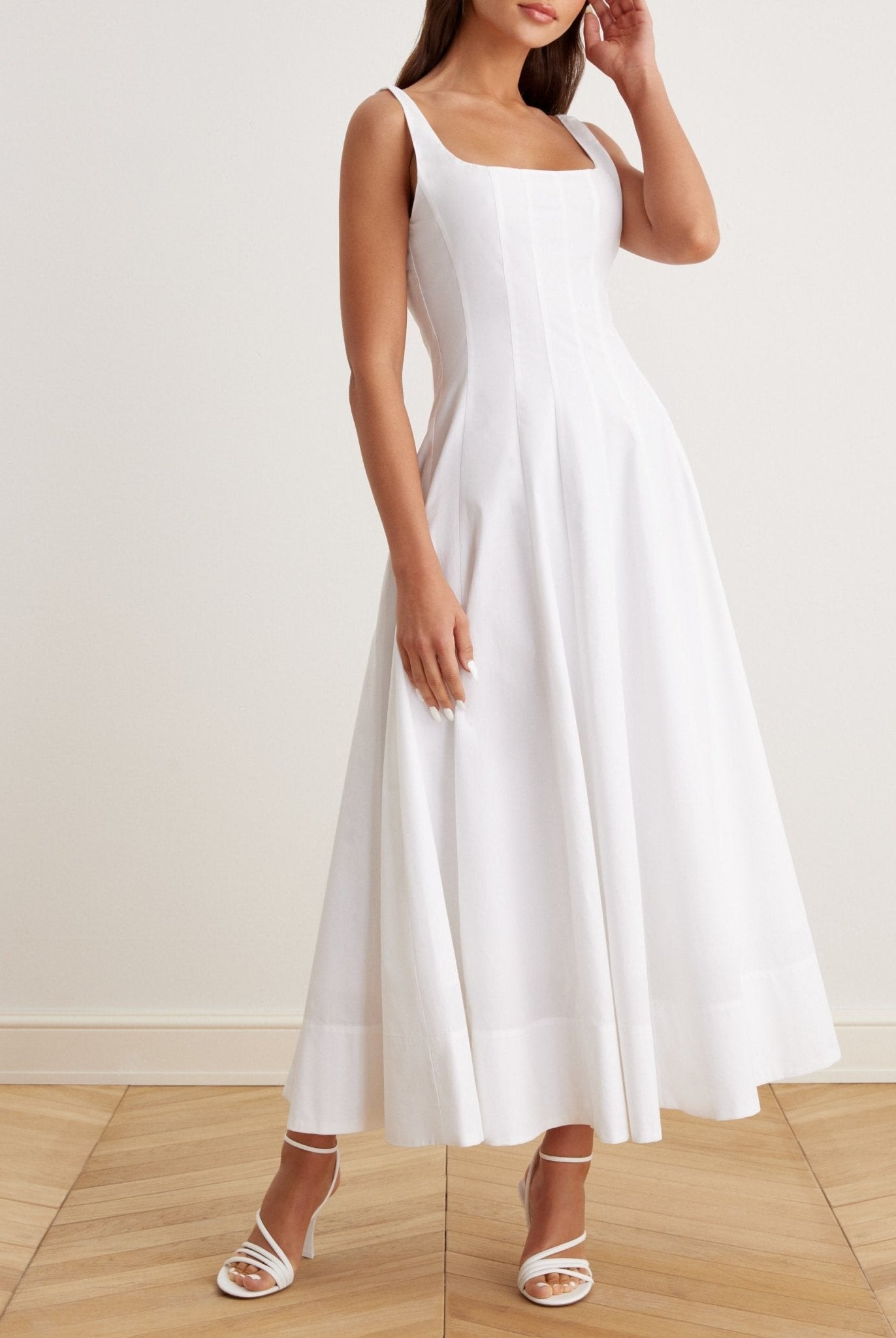 Fitted Waist Midi A-line Dress in Cotton - shopaleena