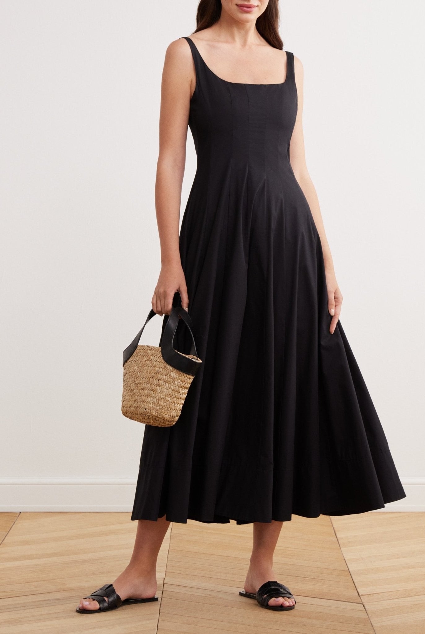 Fitted Waist Midi A-line Dress in Cotton - shopaleena