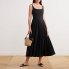 Fitted Waist Midi A-line Dress in Cotton - shopaleena