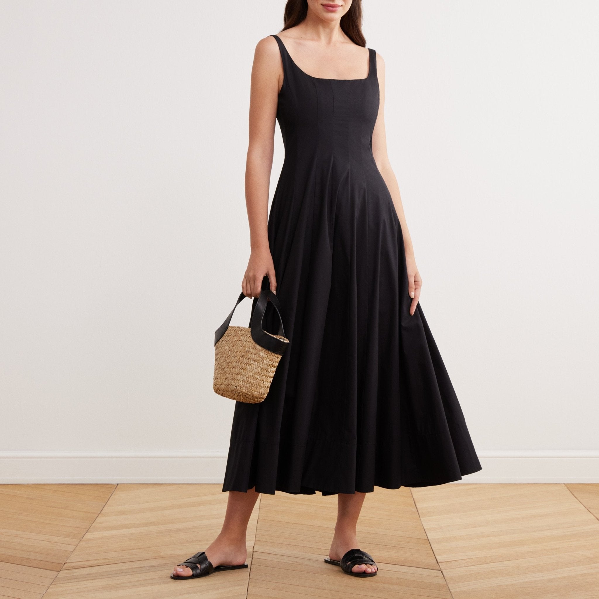 Fitted Waist Midi A-line Dress in Cotton - shopaleena