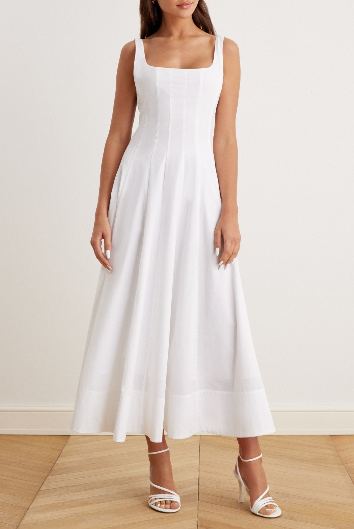 Fitted Waist Midi A-line Dress in Cotton - shopaleena