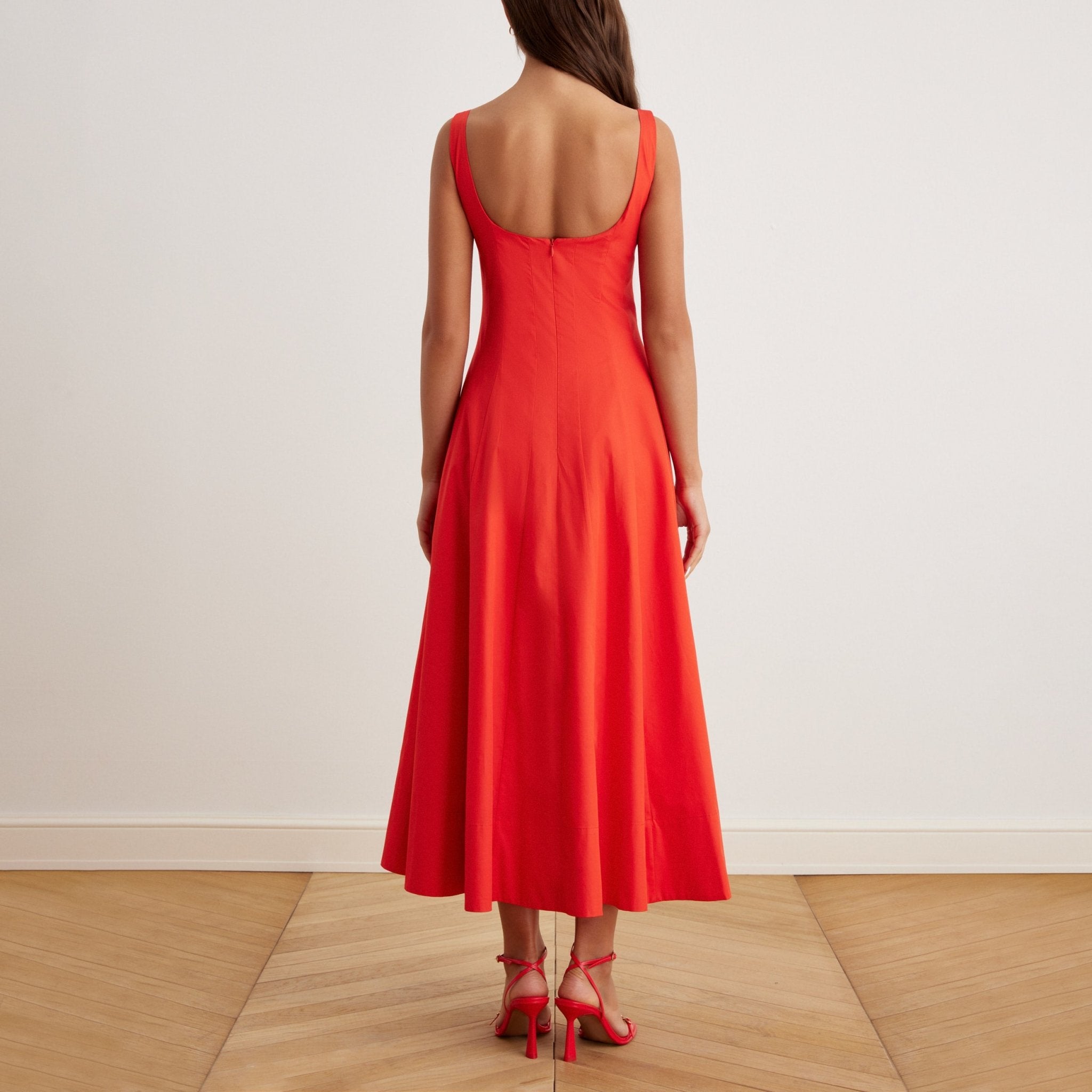 Fitted waist midi A-line dress - shopaleena