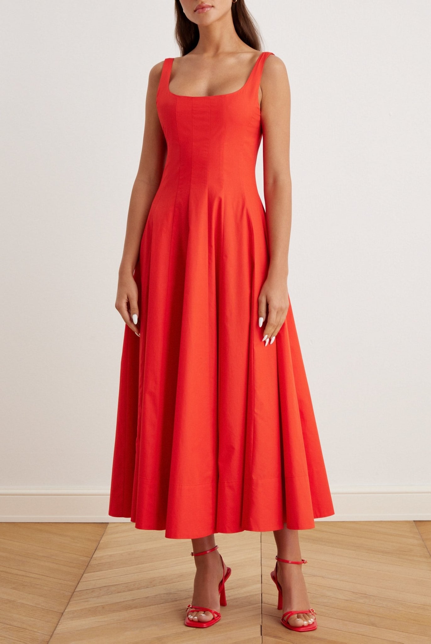 Fitted waist midi A-line dress - shopaleena