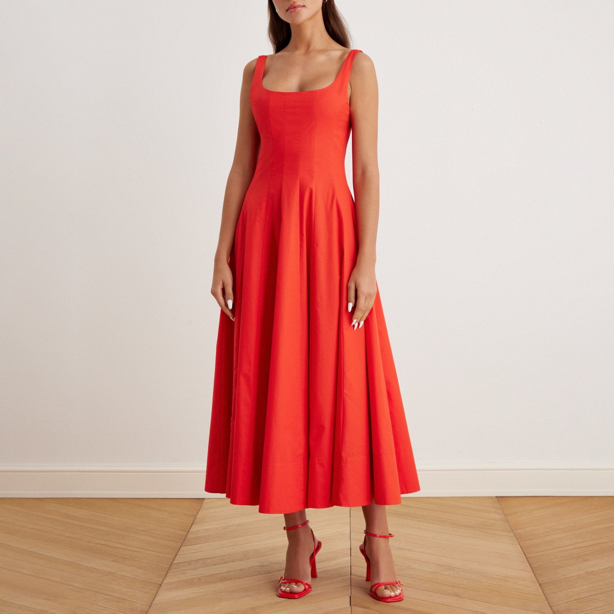 Fitted waist midi A-line dress - shopaleena