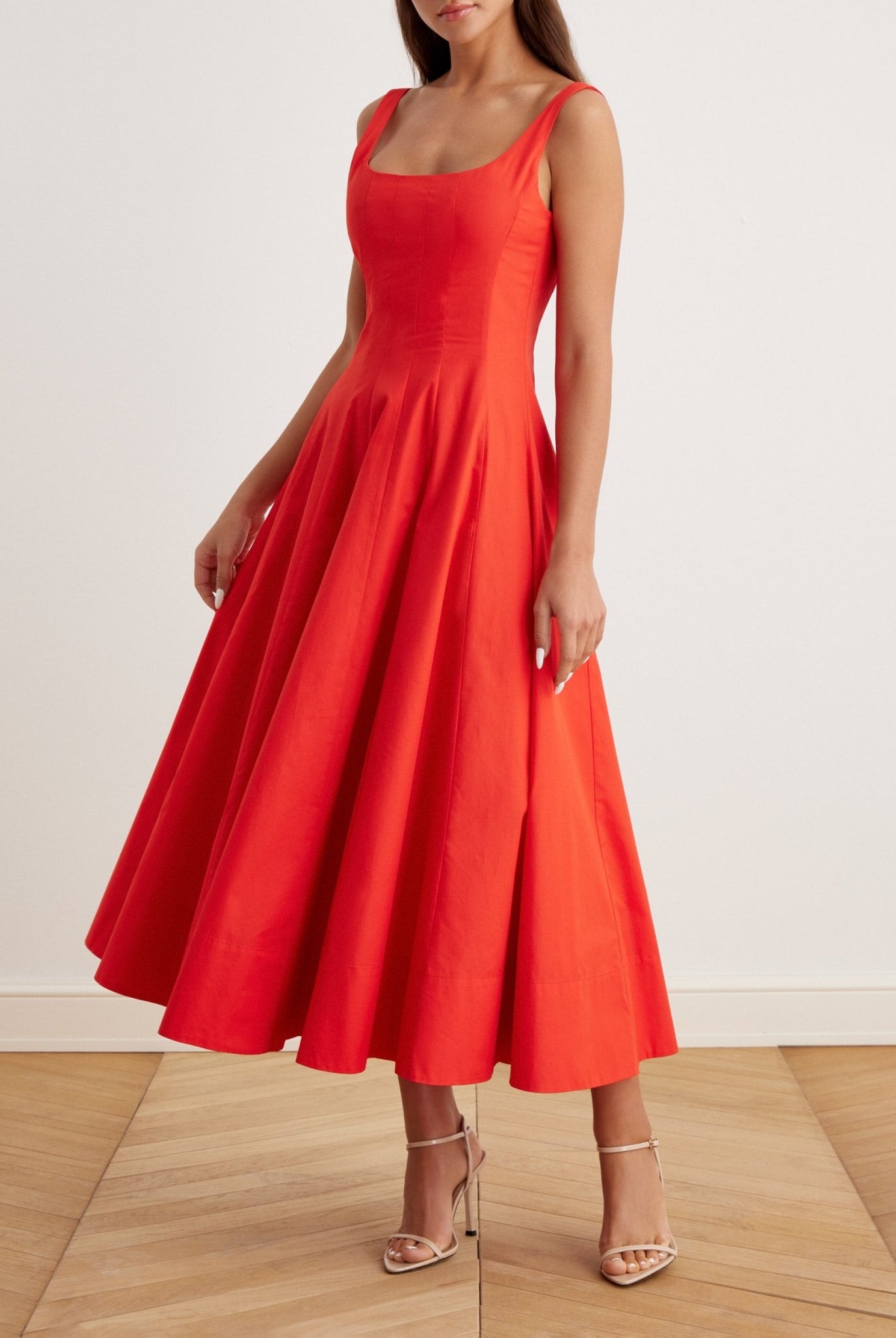 Fitted waist midi A-line dress - shopaleena