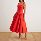 Fitted waist midi A-line dress - shopaleena