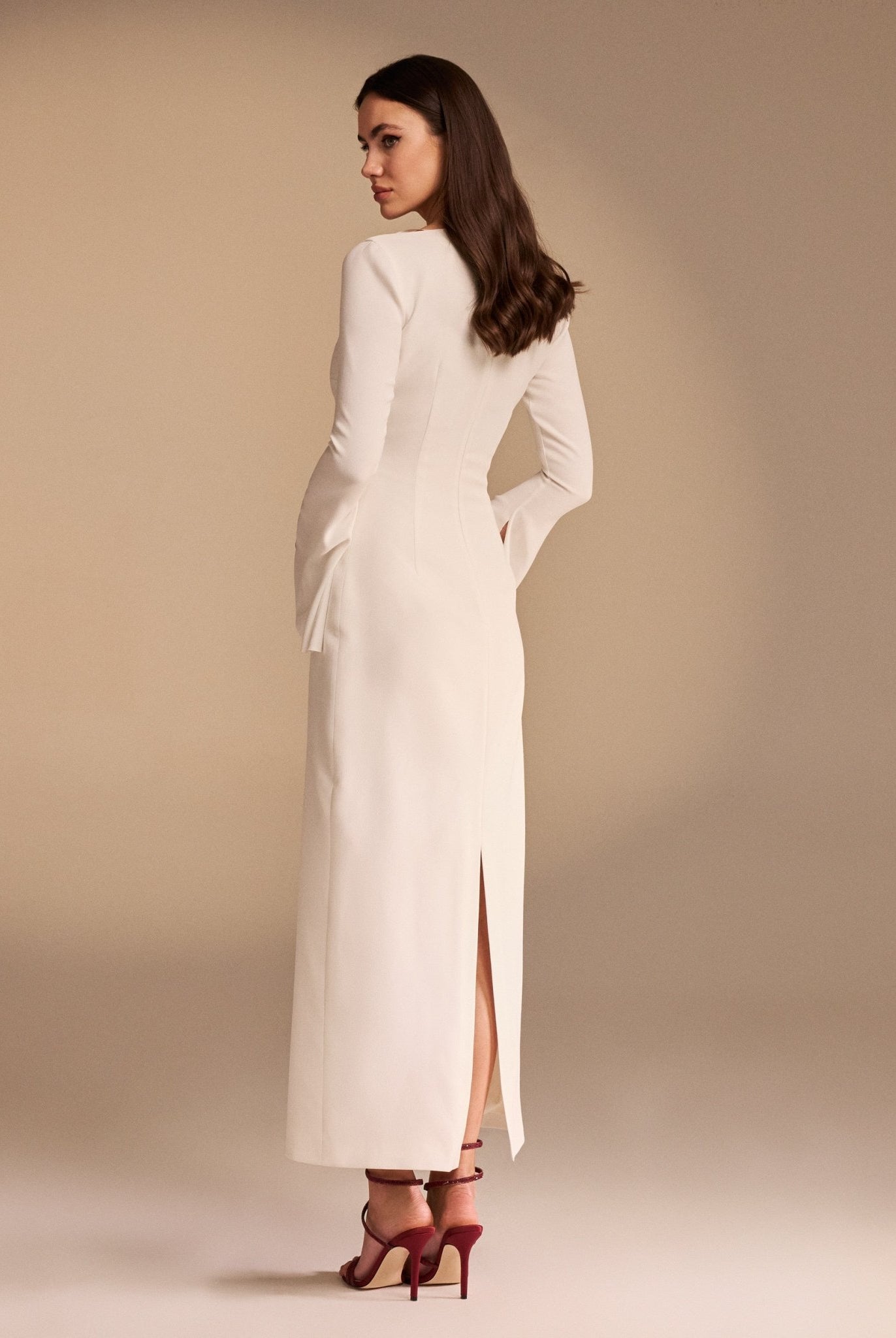 Flared Sleeve Maxi Crepe Dress - shopaleena