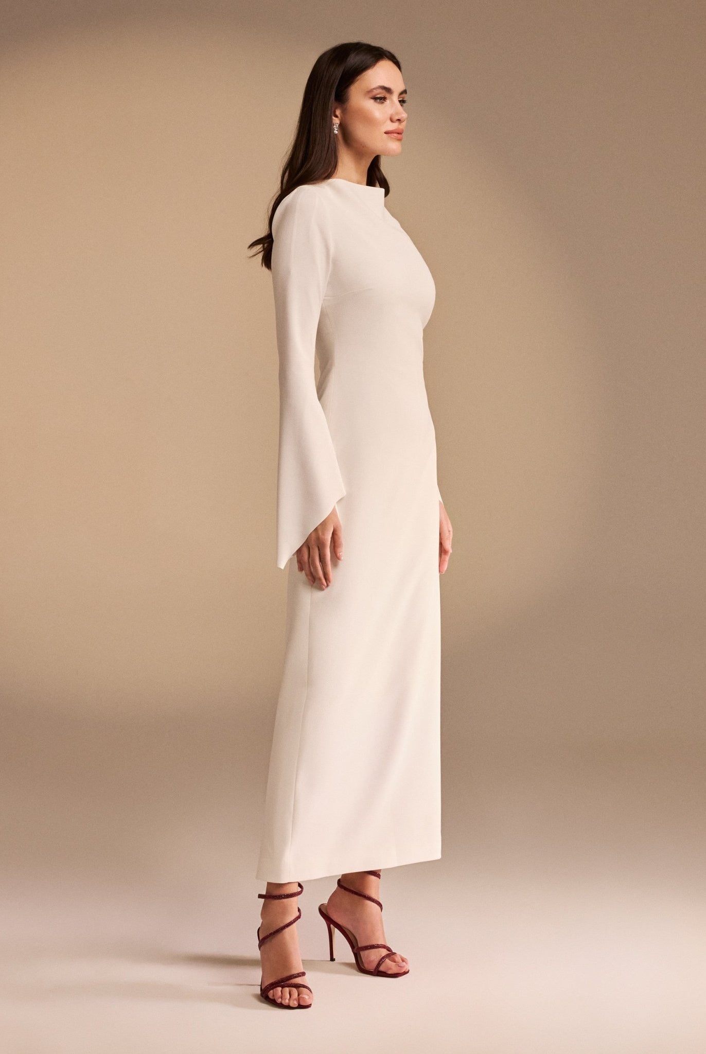 Flared Sleeve Maxi Crepe Dress - shopaleena