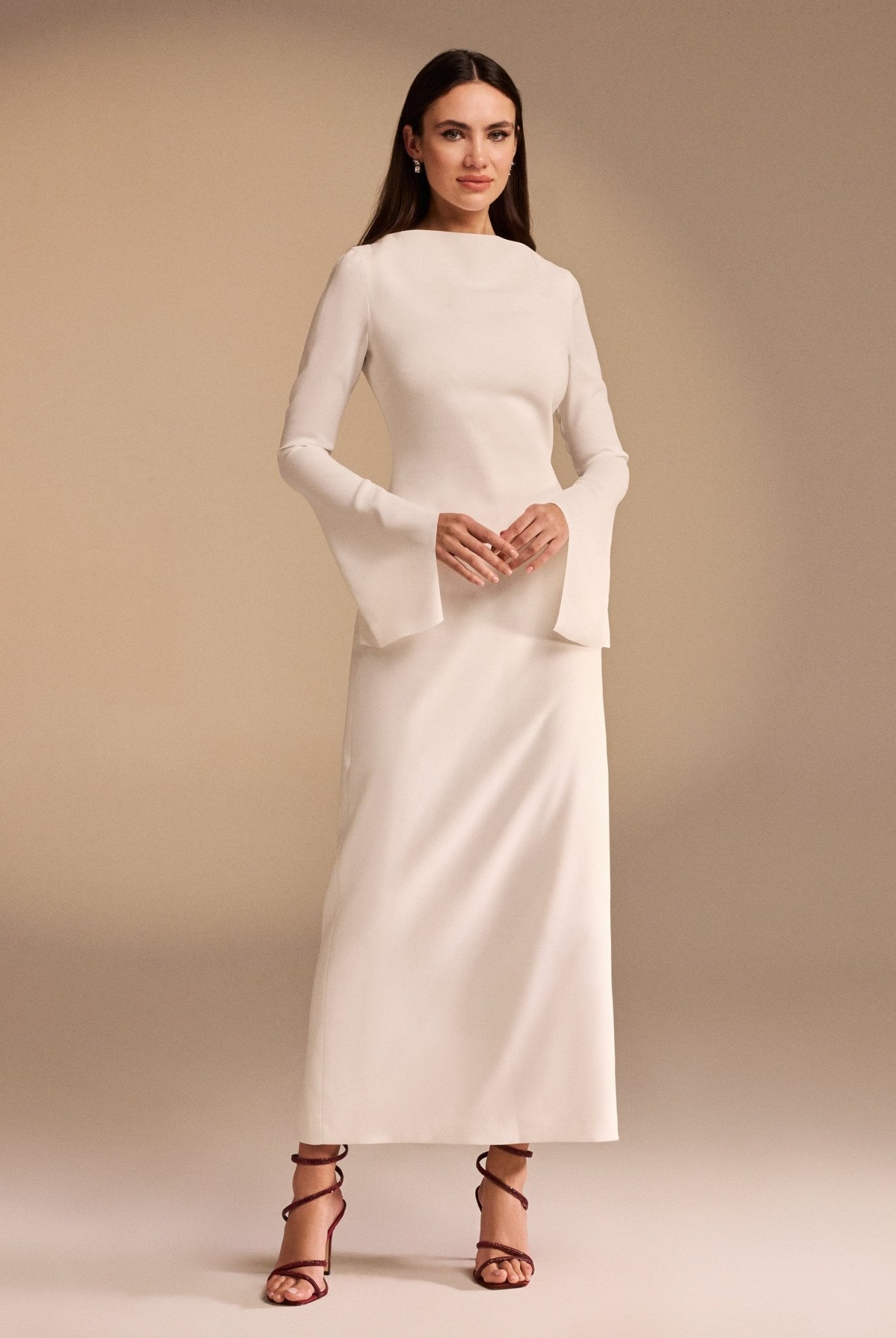 Flared Sleeve Maxi Crepe Dress - shopaleena