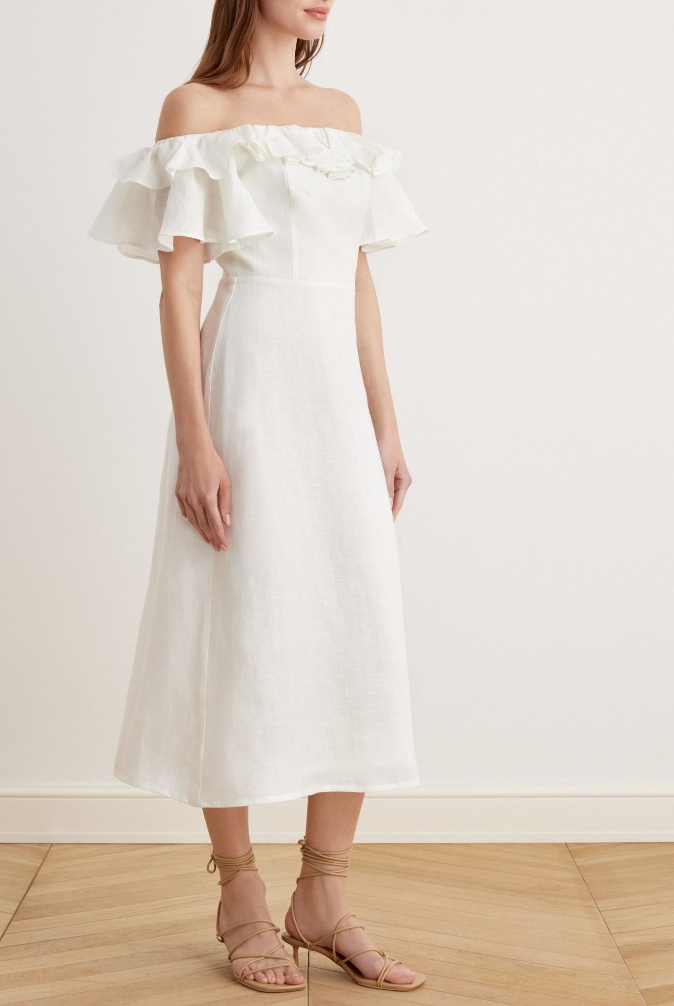 Frill Off Shoulder Midi Dress - shopaleena