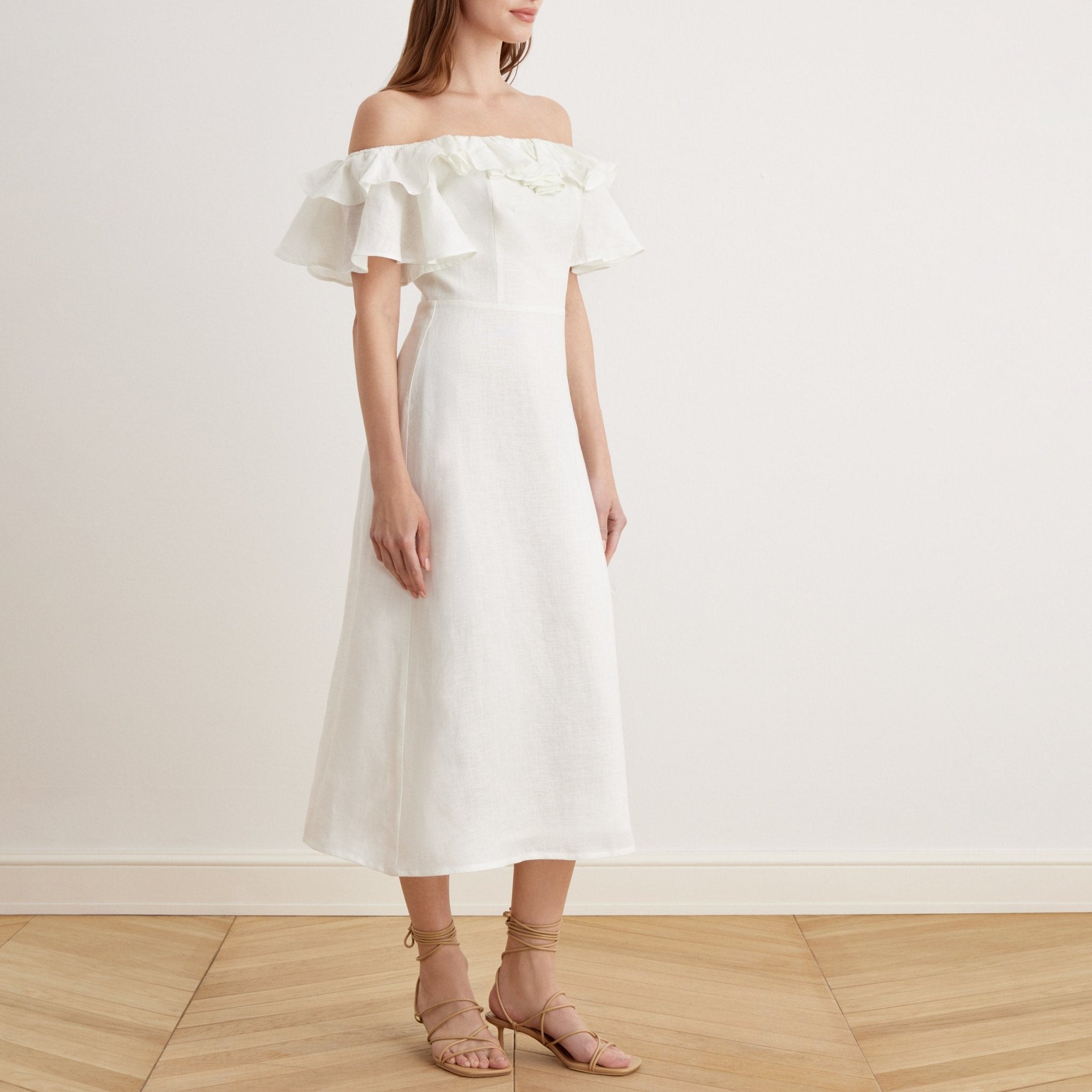 Frill Off Shoulder Midi Dress - shopaleena