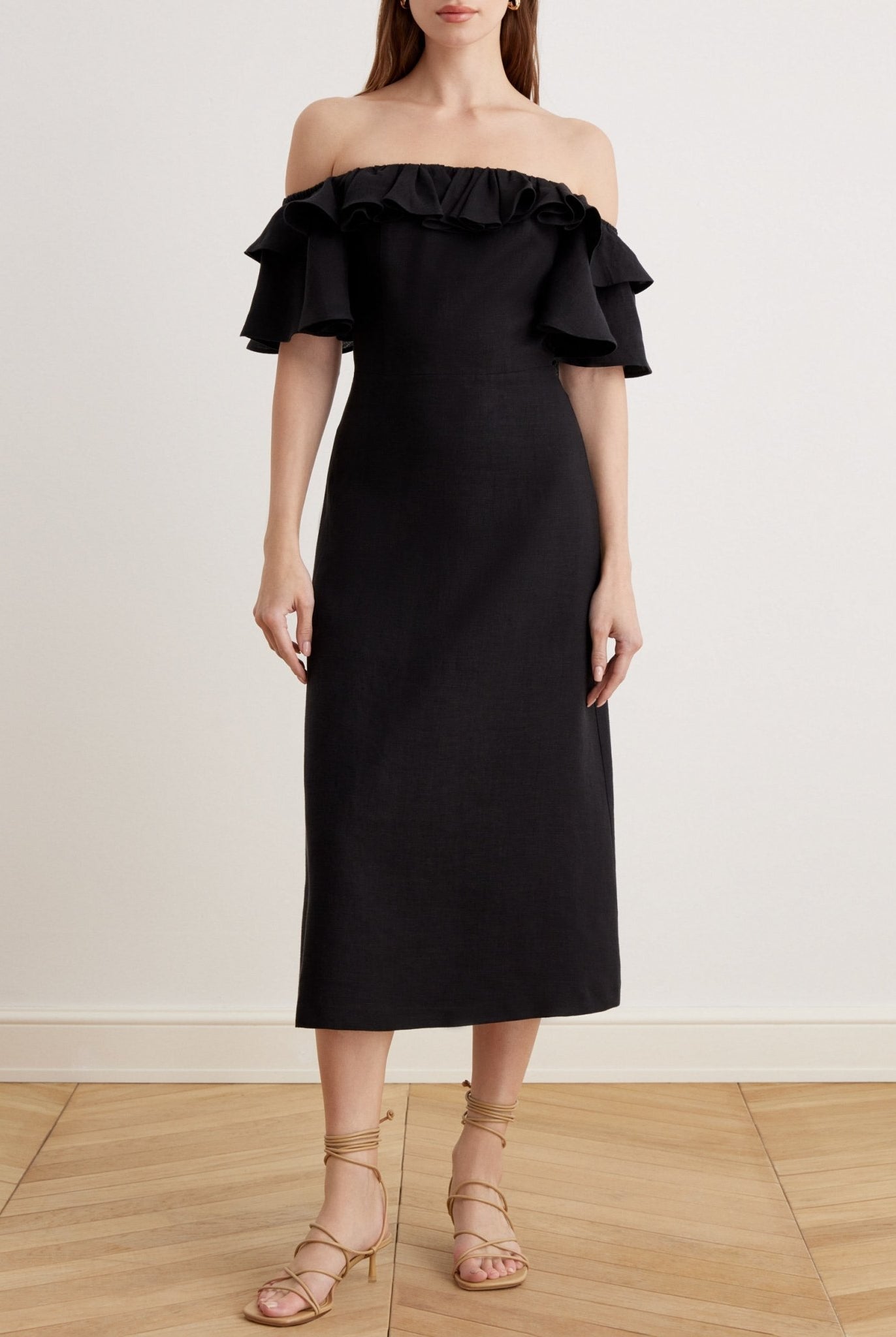 Frill Off Shoulder Midi Dress - shopaleena