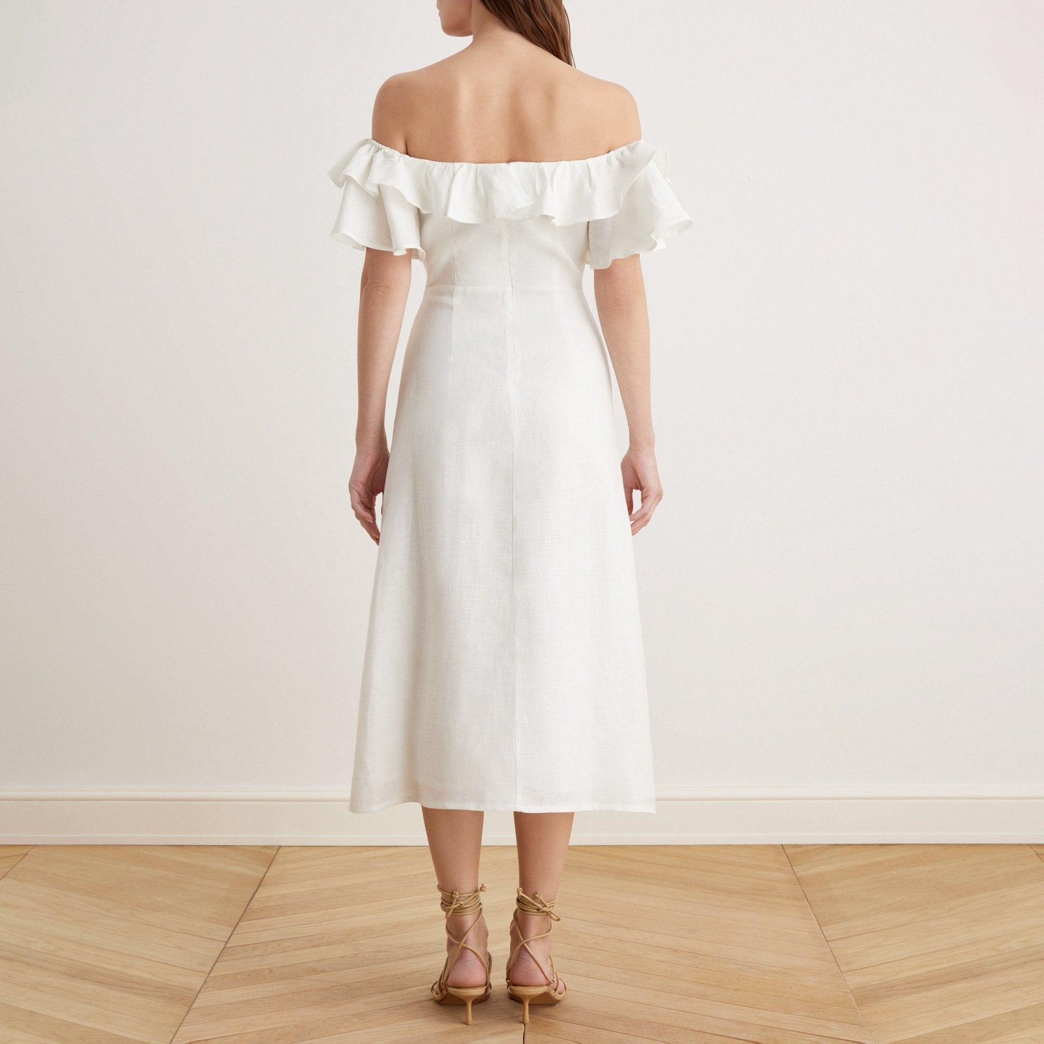 Frill Off Shoulder Midi Dress - shopaleena