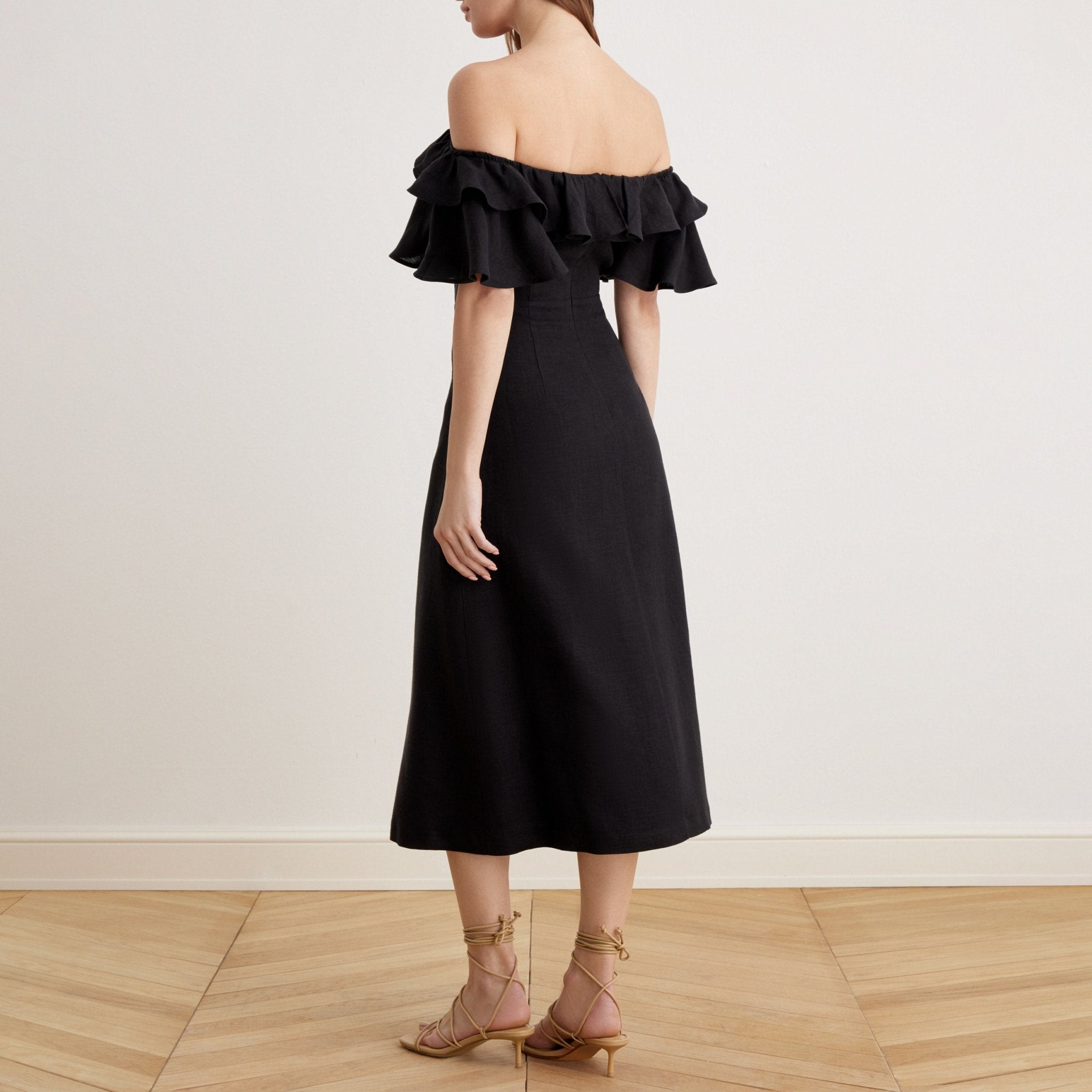 Frill Off Shoulder Midi Dress - shopaleena