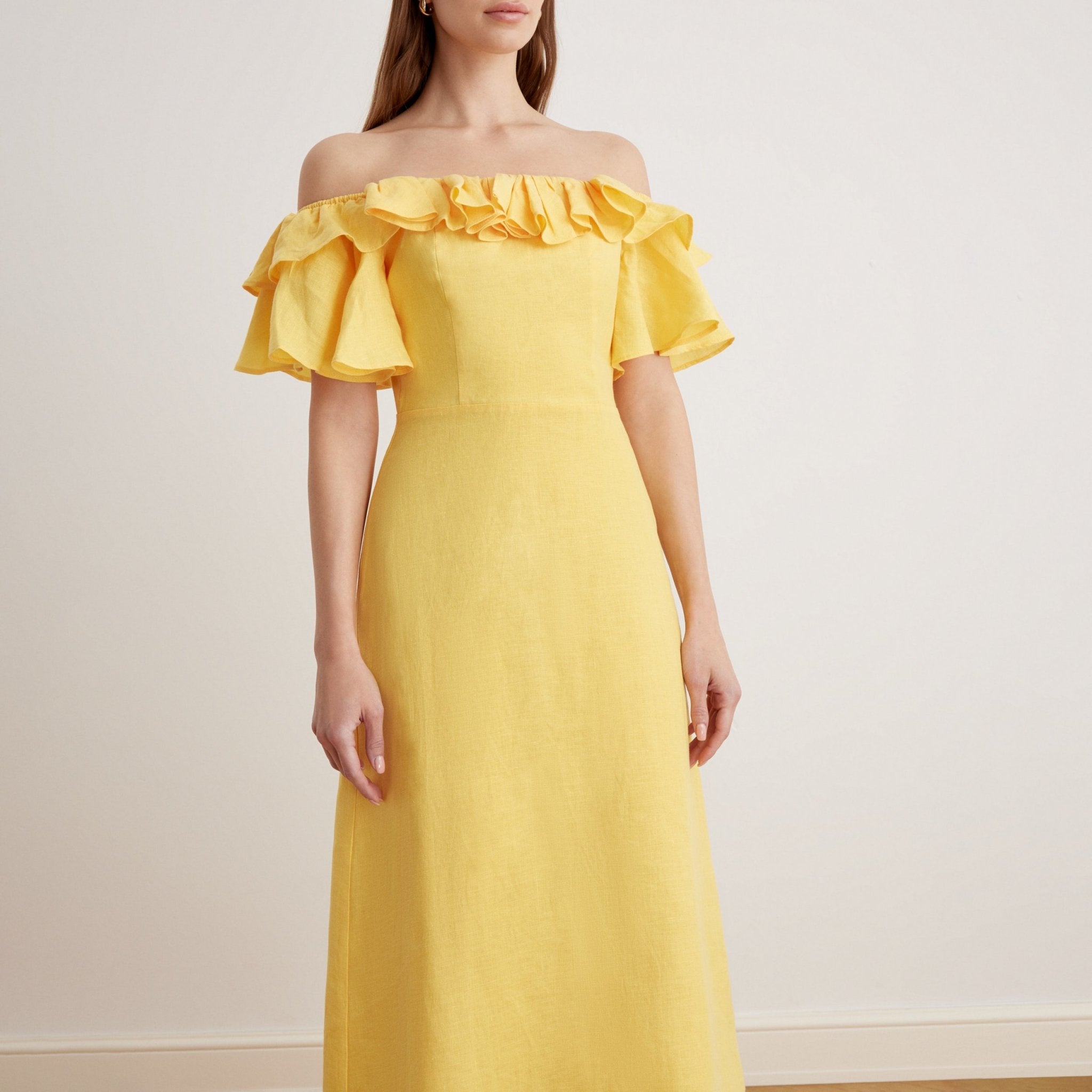 Frill Off Shoulder Midi Dress - shopaleena