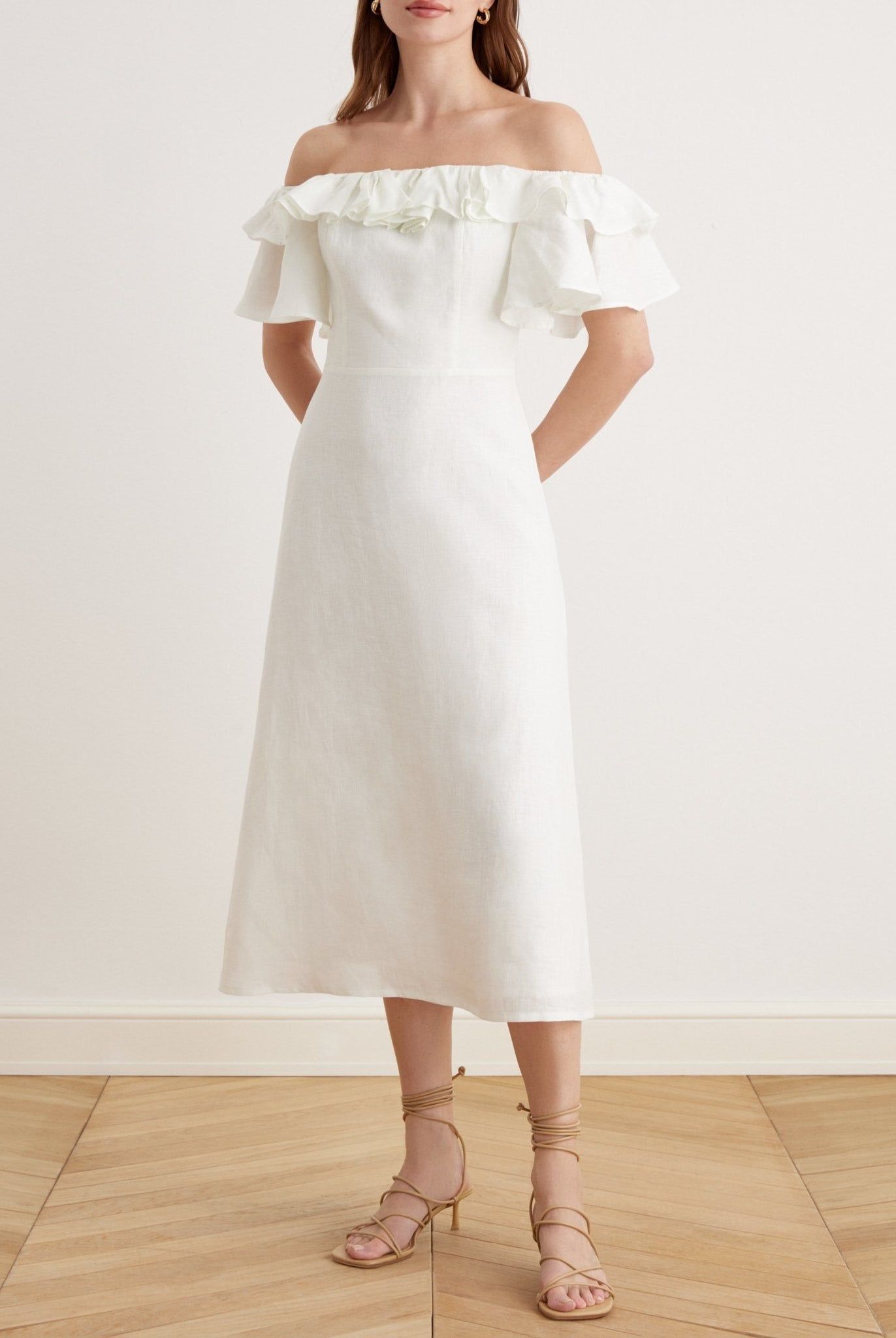 Frill Off Shoulder Midi Dress - shopaleena