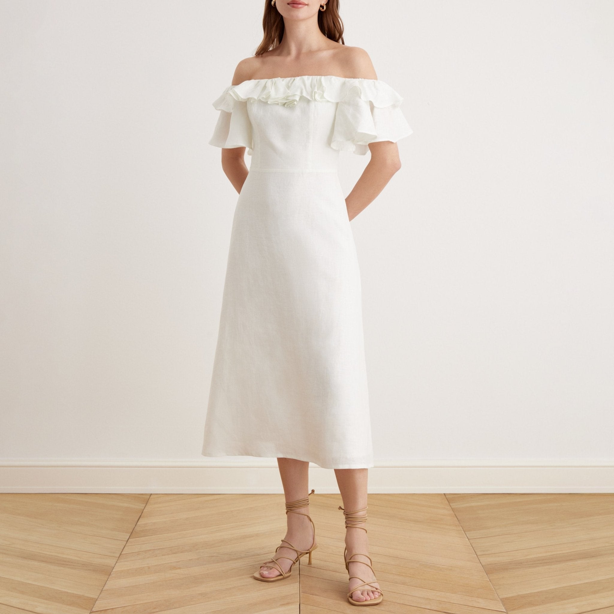 Frill Off Shoulder Midi Dress - shopaleena