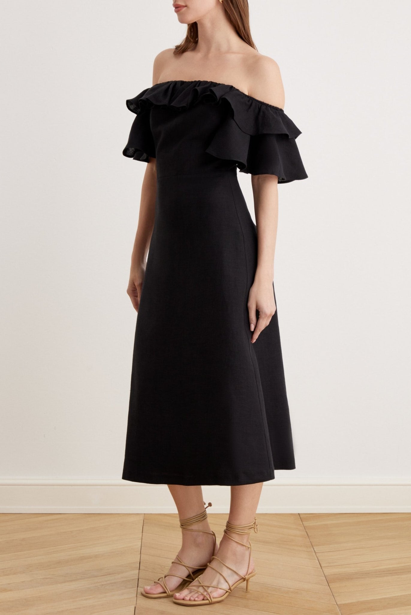 Frill Off Shoulder Midi Dress - shopaleena