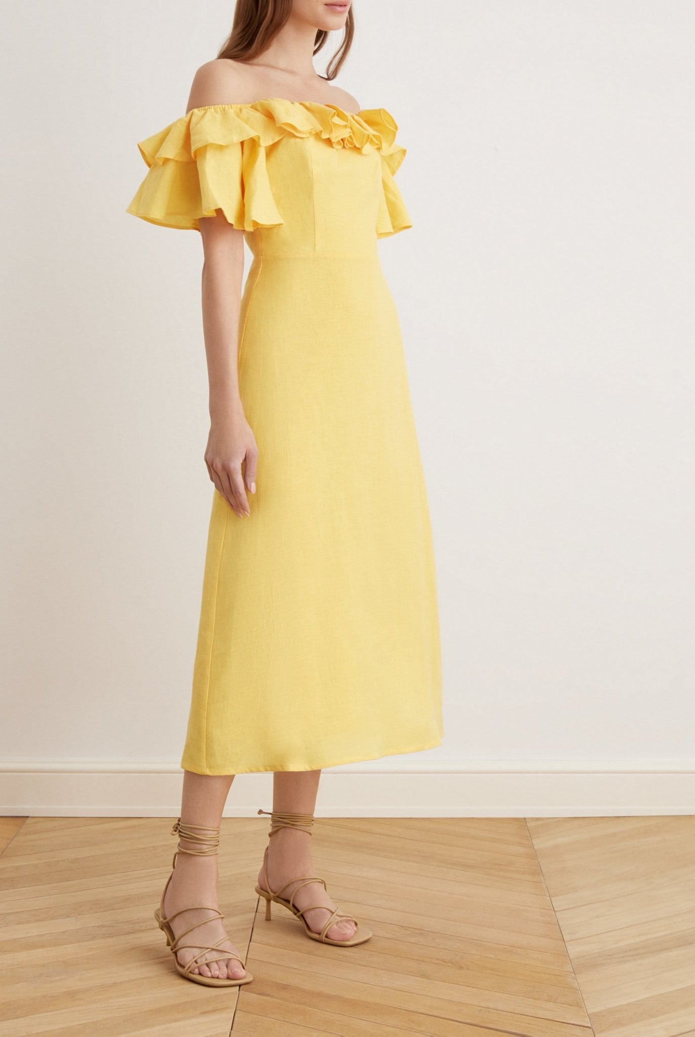 Frill Off Shoulder Midi Dress - shopaleena