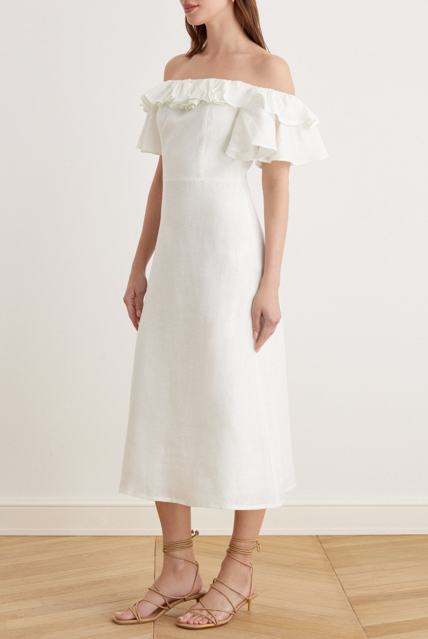 Frill Off Shoulder Midi Dress - shopaleena