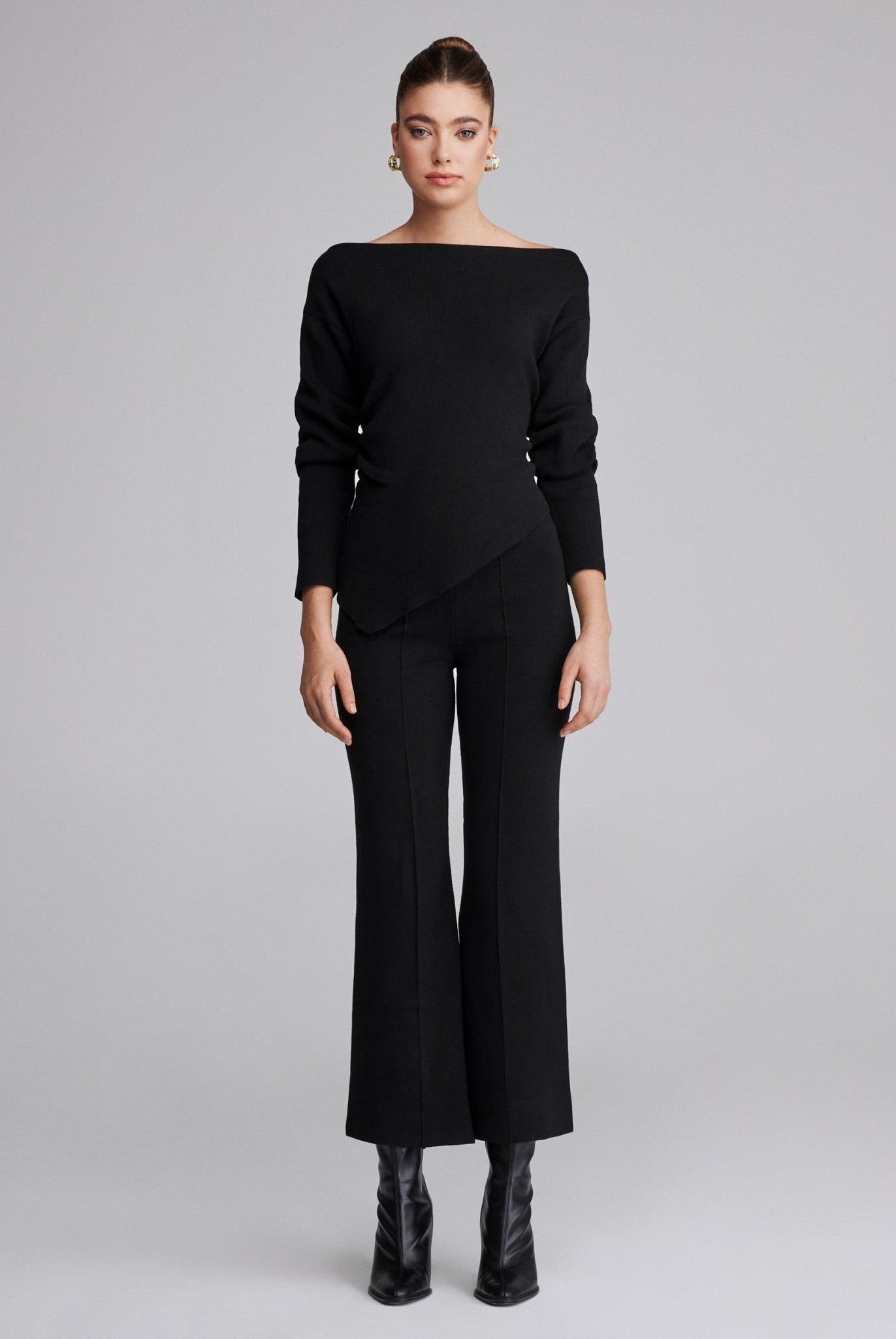 High waist knitted flare pant - shopaleena