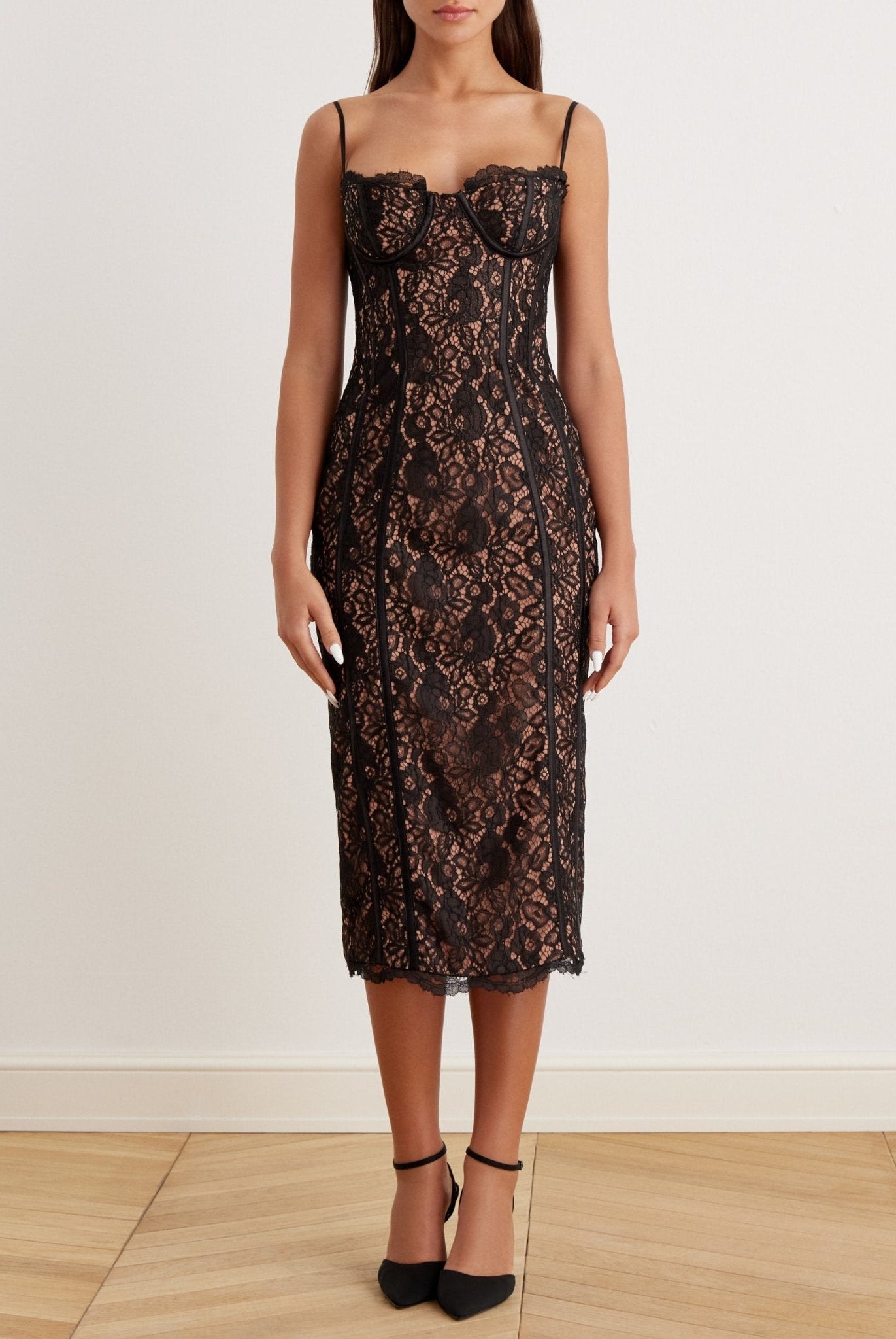 Lace Bustier Midi Dress - shopaleena