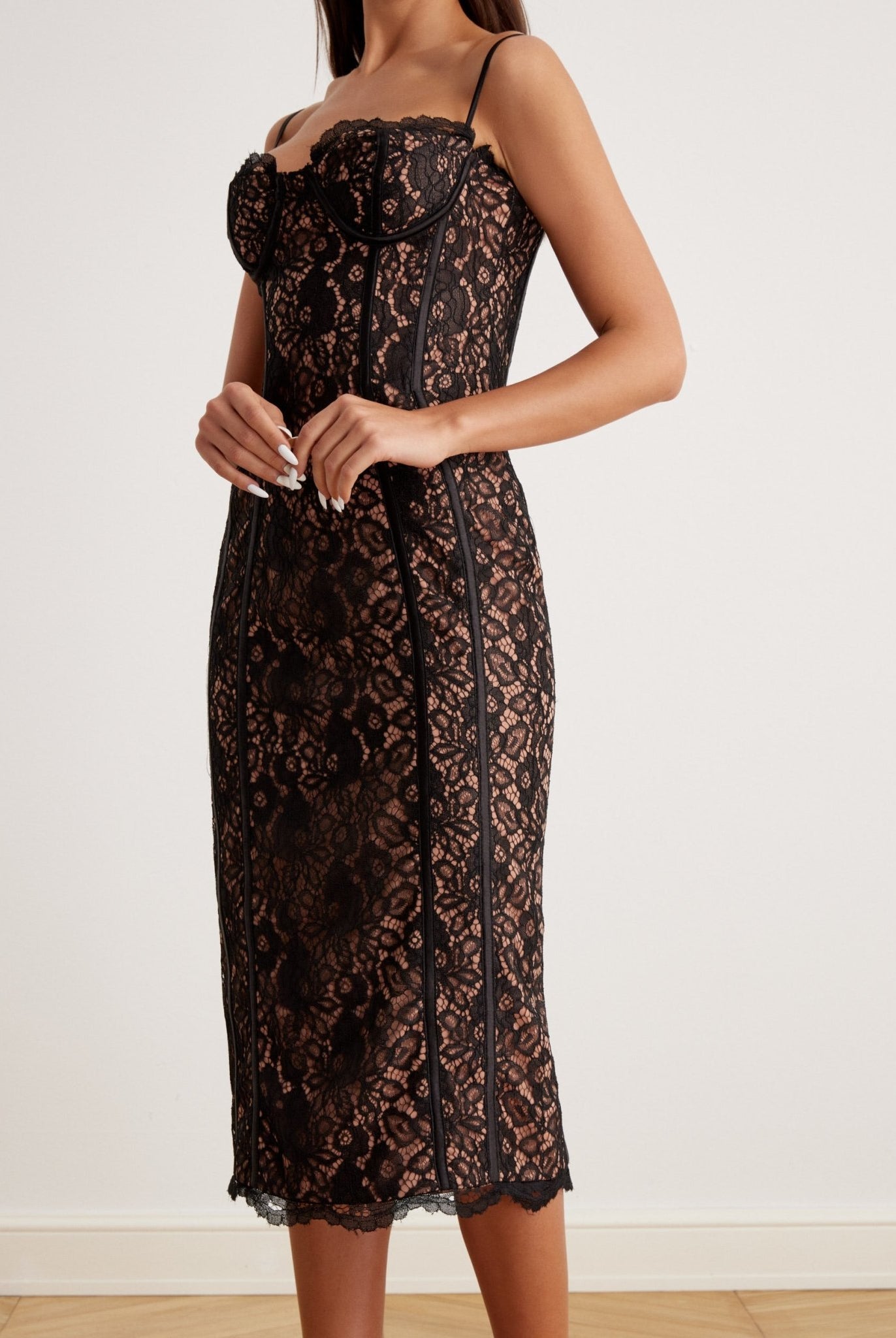 Lace Bustier Midi Dress - shopaleena