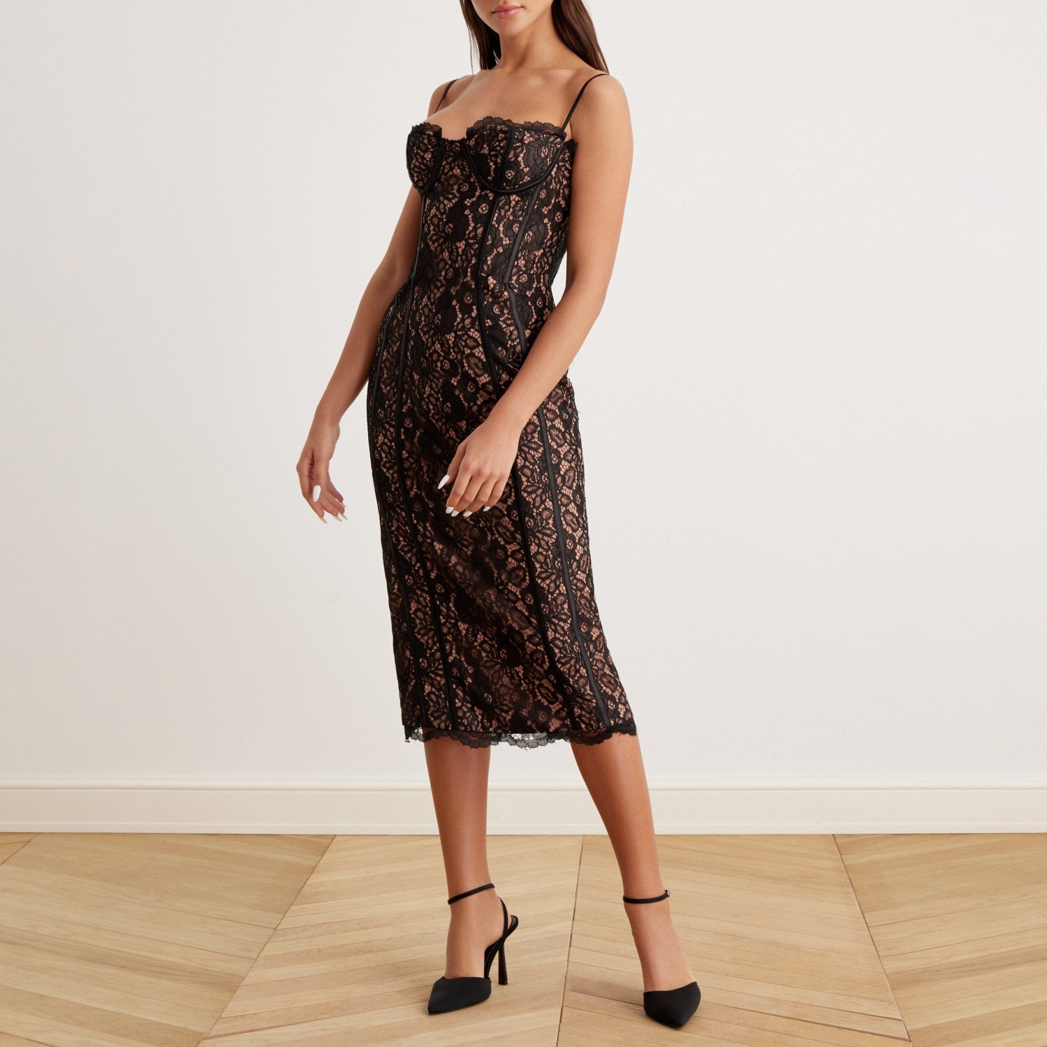 Lace Bustier Midi Dress - shopaleena