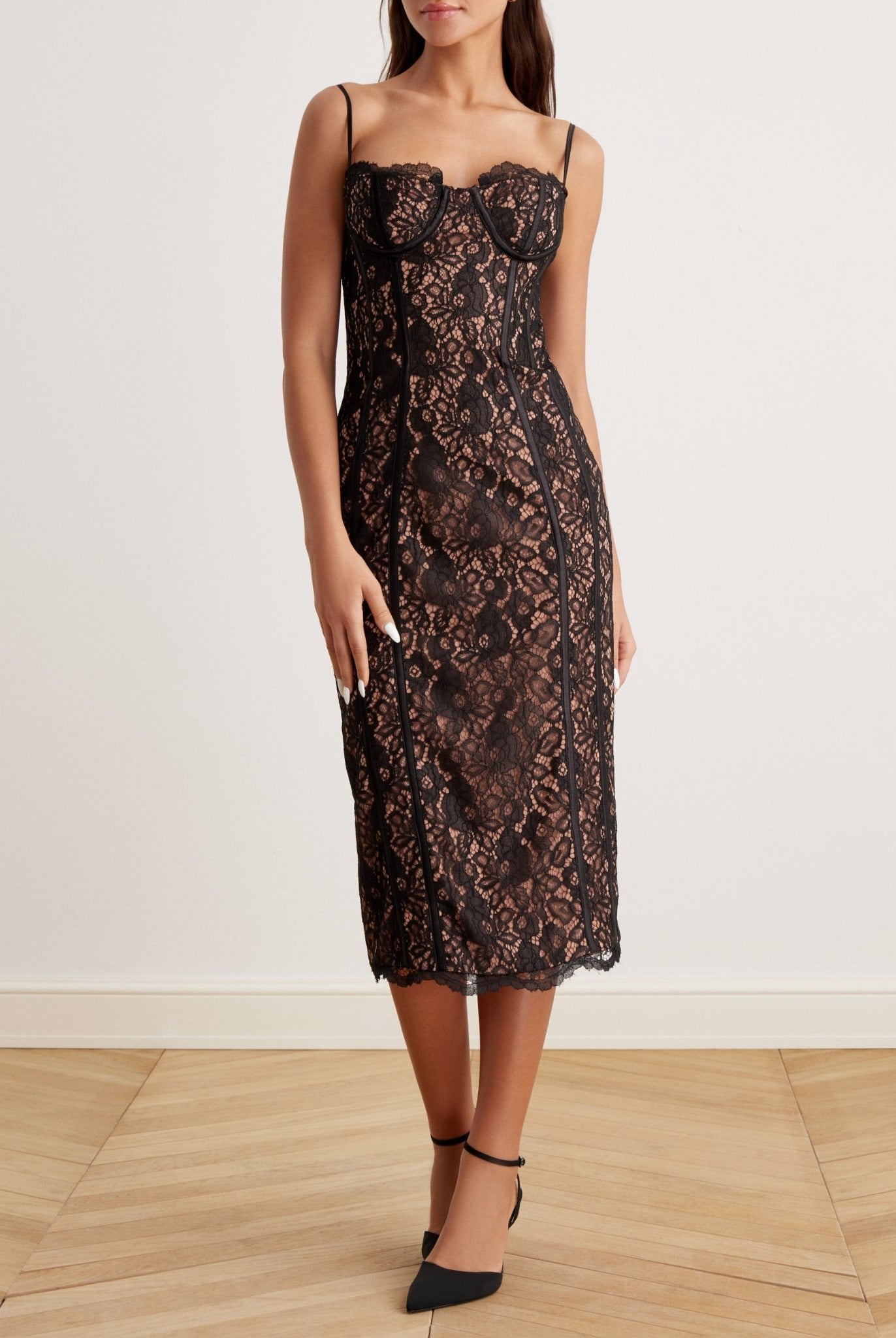 Lace Bustier Midi Dress - shopaleena