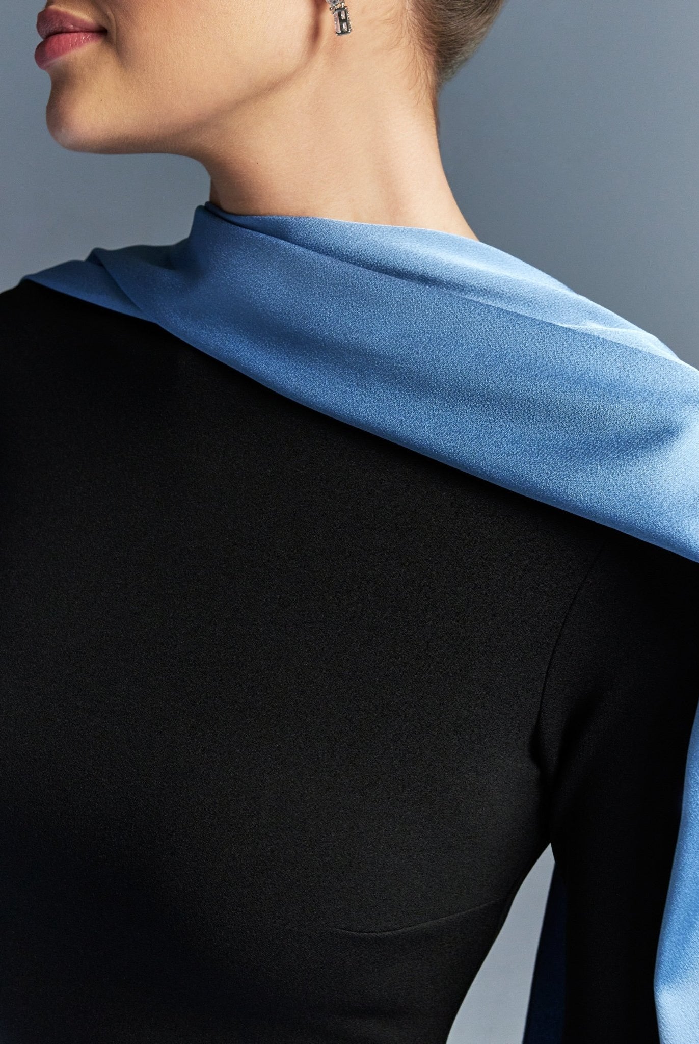 Long sleeve crepe dress with satin scarf - shopaleena