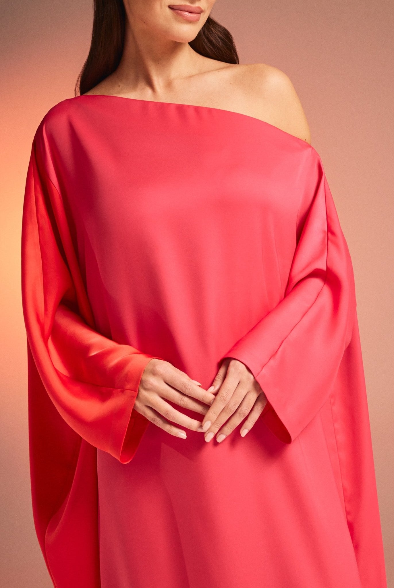 Long Sleeve One Shoulder Satin Kaftan - shopaleena