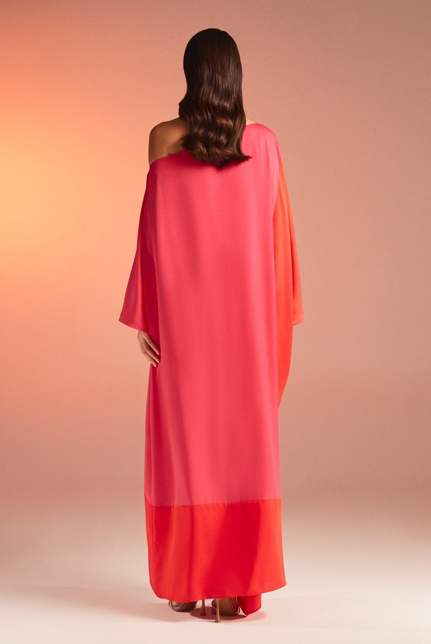 Long Sleeve One Shoulder Satin Kaftan - shopaleena