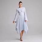 Long Sleeve Wrap Midi Dress - shopaleena