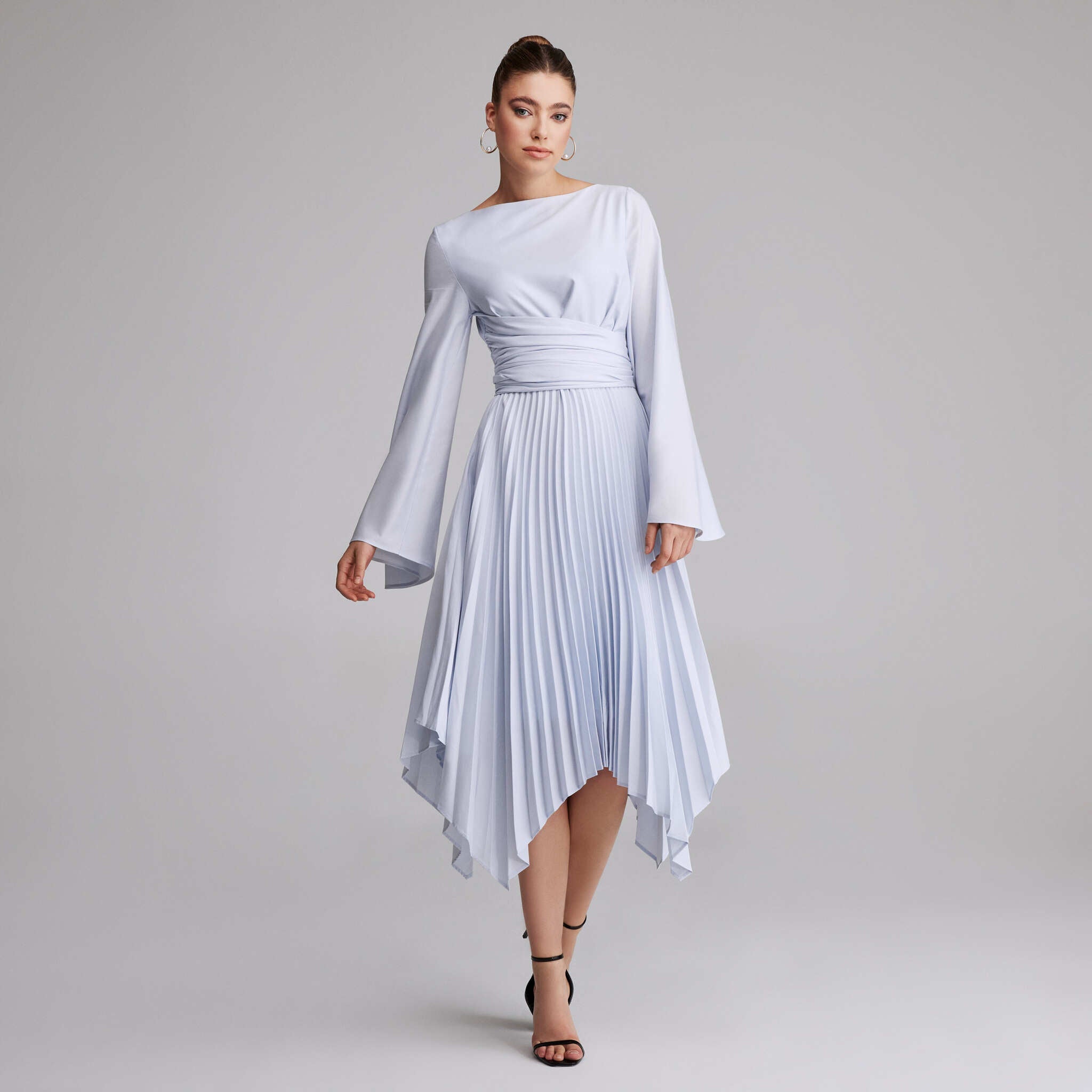 Long Sleeve Wrap Midi Dress - shopaleena