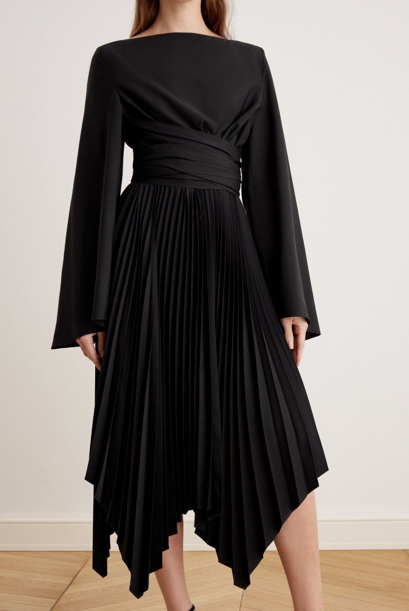 Long Sleeve Wrap Midi Dress - shopaleena