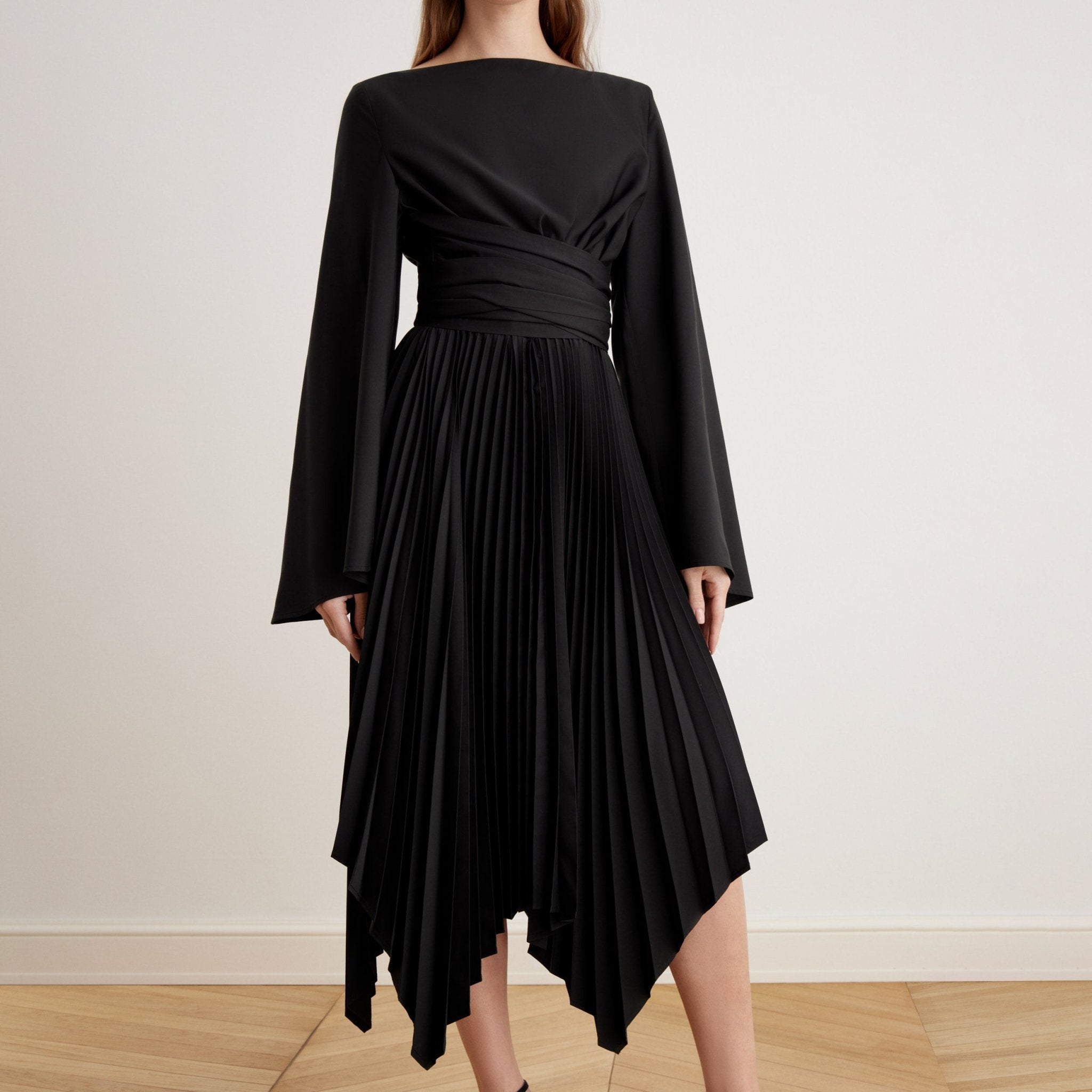 Long Sleeve Wrap Midi Dress - shopaleena