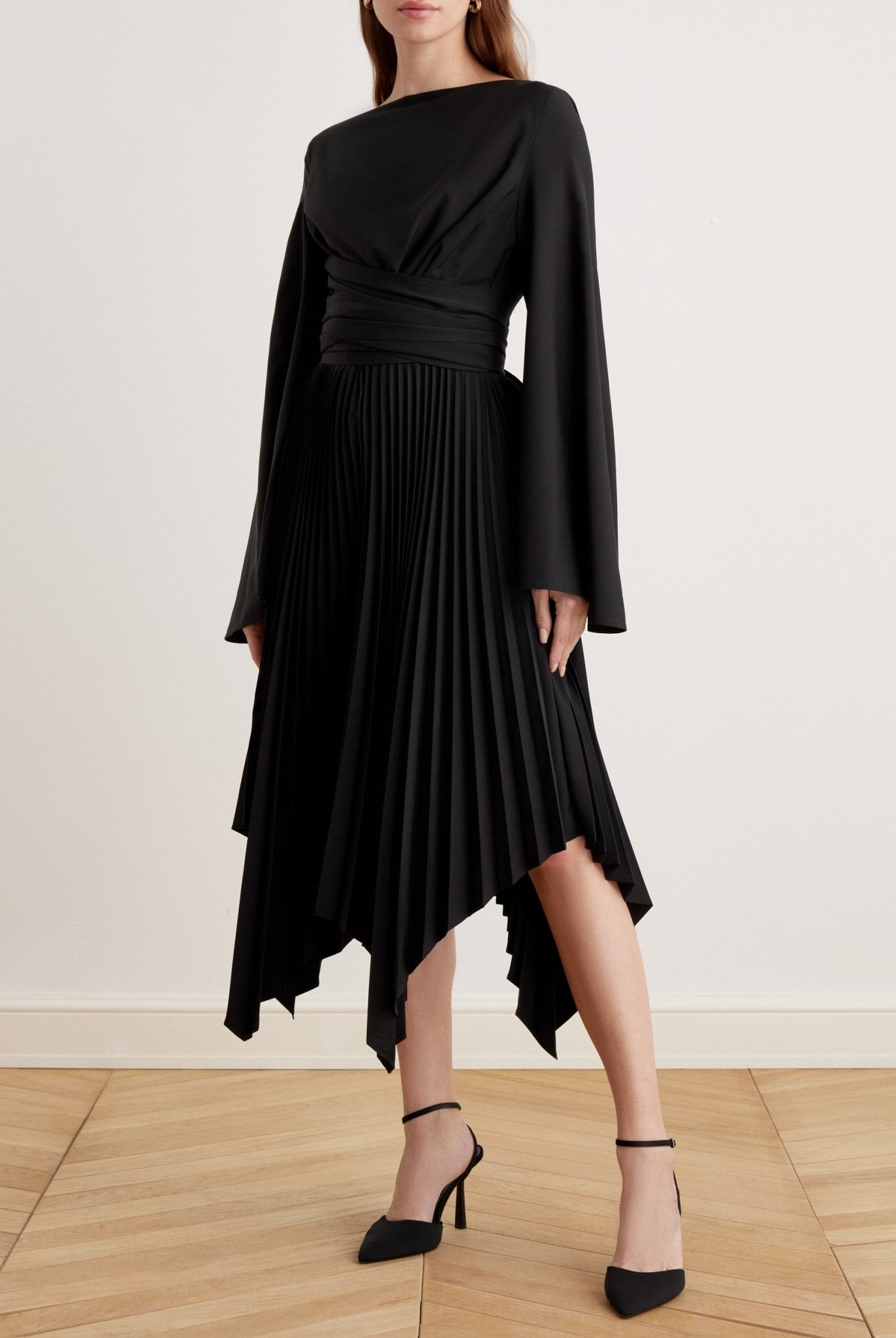 Long Sleeve Wrap Midi Dress - shopaleena